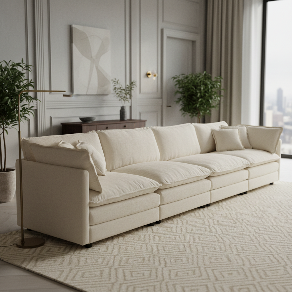 Fremont 147" 4-Seater Chenille Upholstered Modular Sofa with Toss Pillows