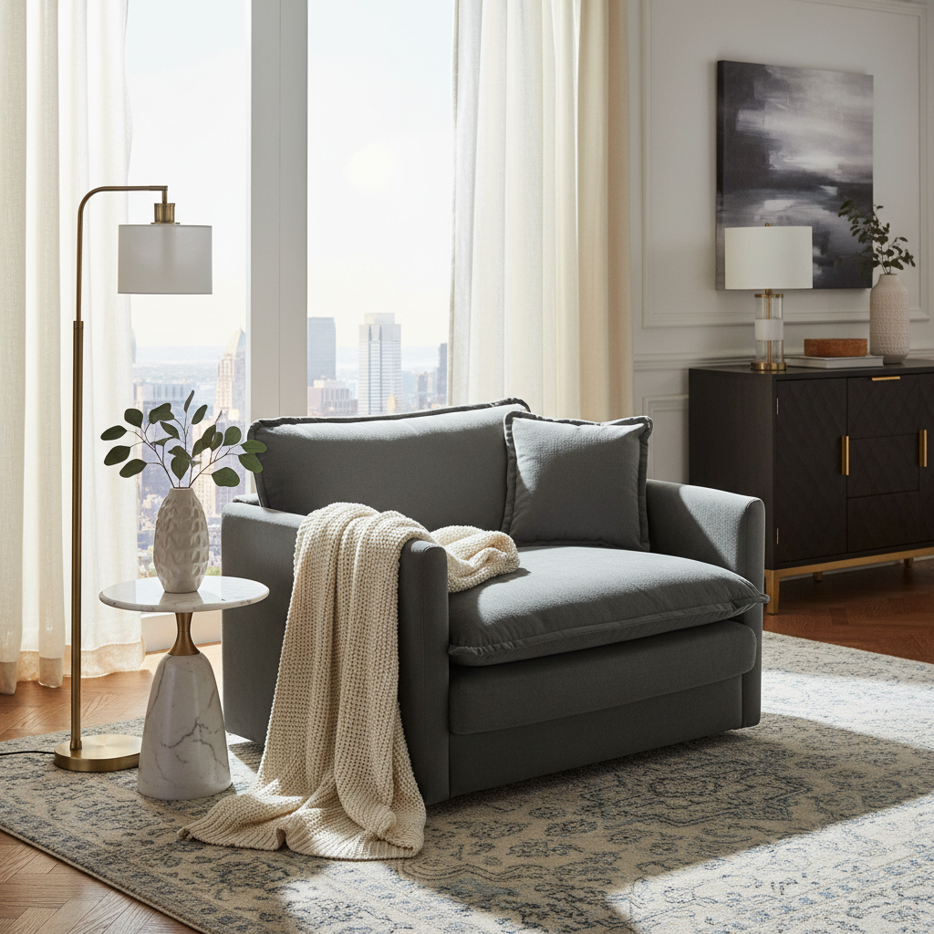 Fremont 41.4" 1 Piece Deep Chenille Armchair with Toss Pillow