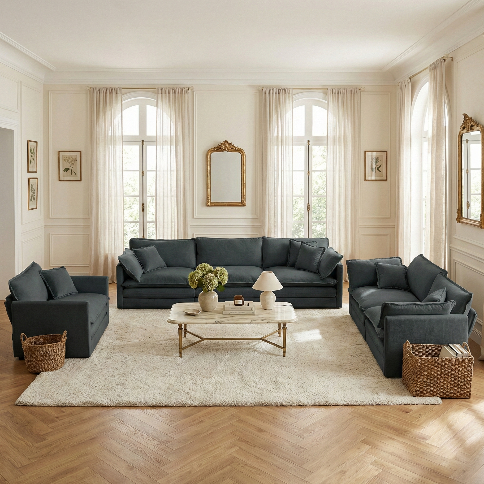Fremont 3-Piece Modular Chenille Upholstered Sofa Set with Armchair, Loveseat and 3-Seater Sofa