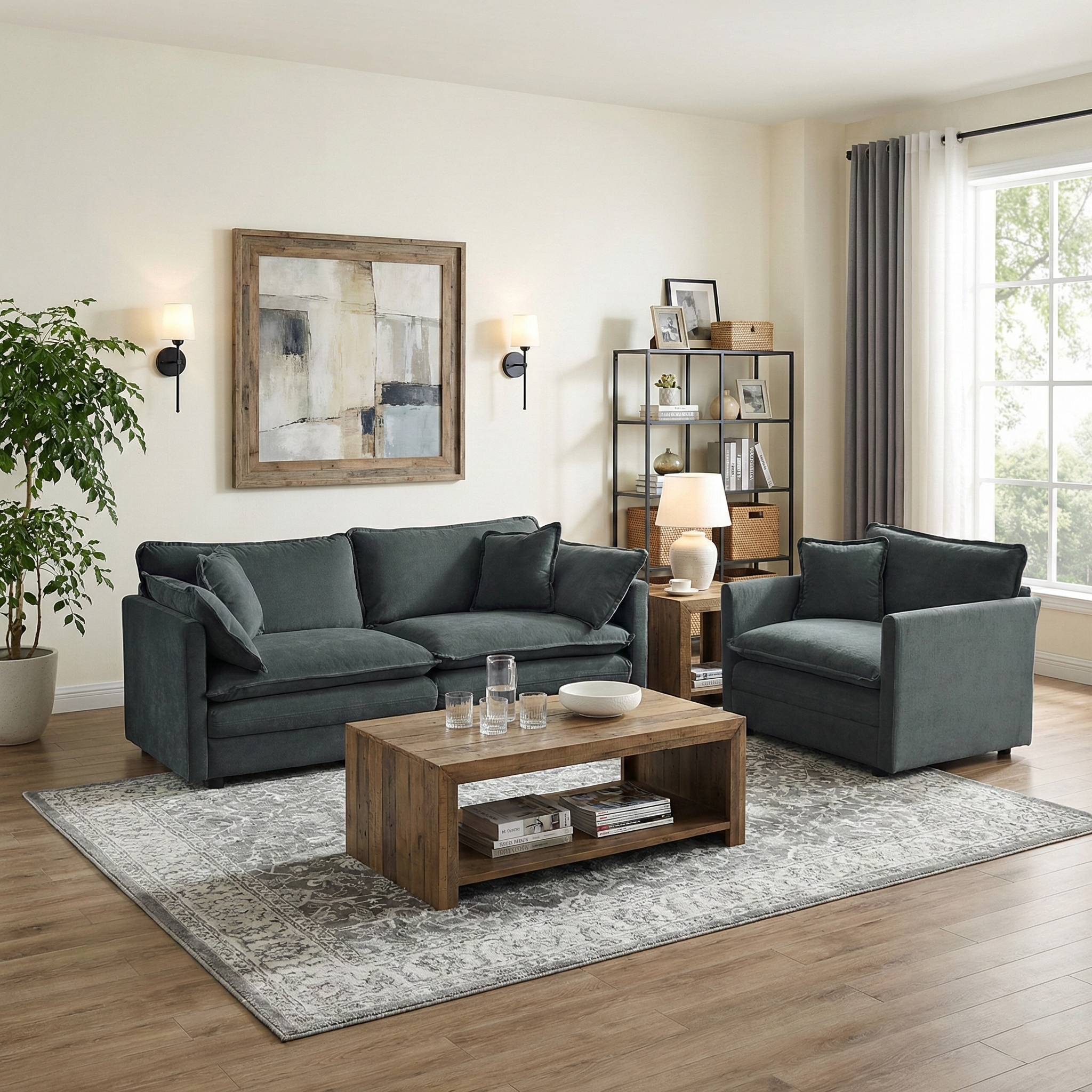 Fremont 2 Piece Chenille Upholstered Modular Sofa Set with Loveseat and Accent Chair