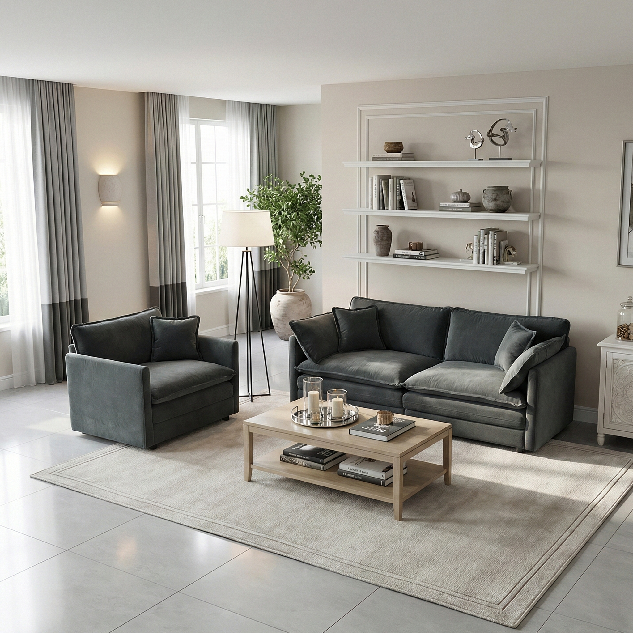 Fremont 2 Piece Chenille Upholstered Modular Sofa Set with Loveseat and Accent Chair