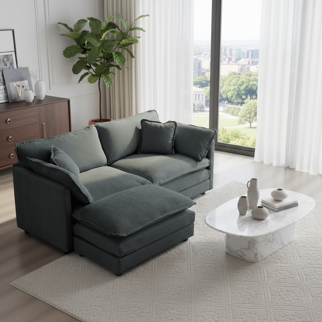Fremont 77" Chenille Upholstered Modular Loveseat Sofa with Ottoman