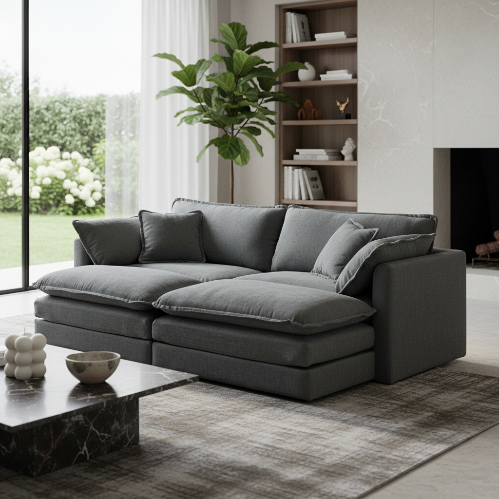 Fremont 77" 4-Piece Modular Chenille Upholstered Sectional Sofa with Ottomans