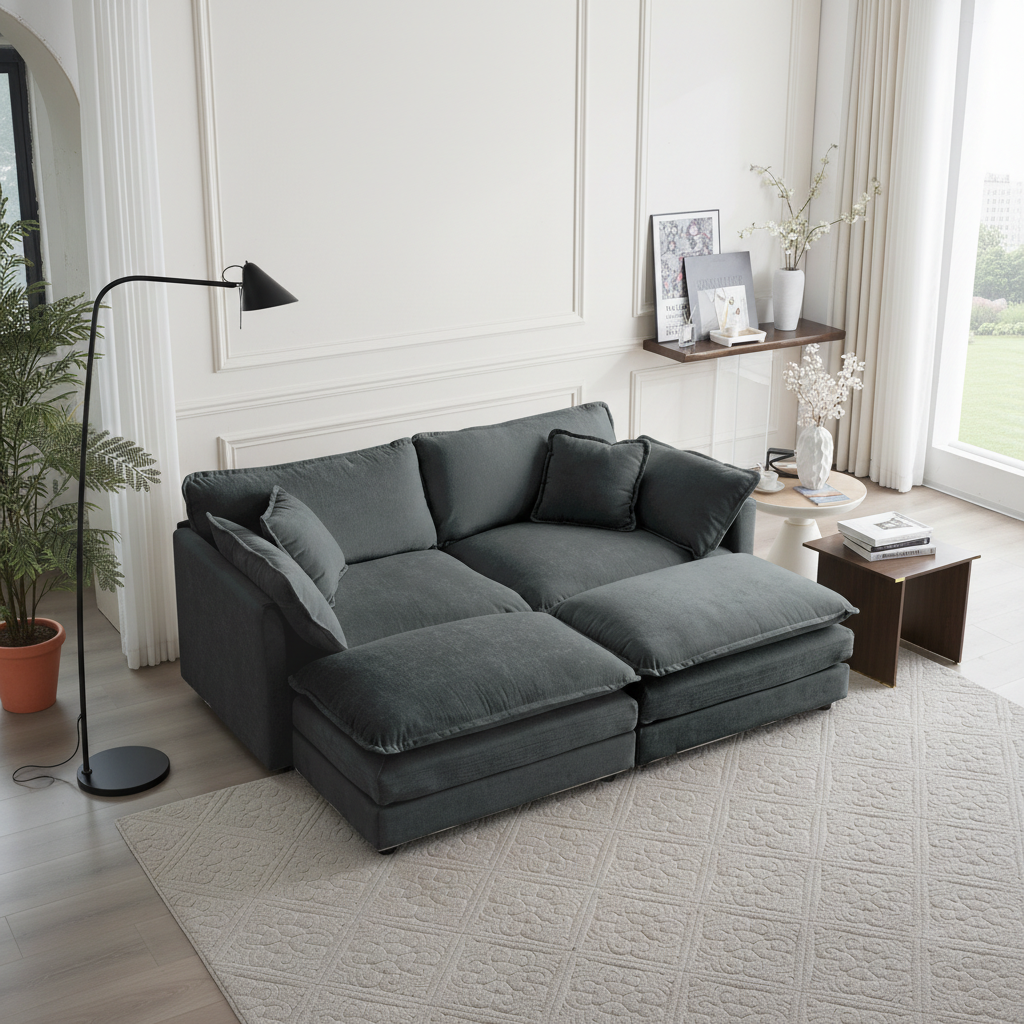 Fremont 77" 4-Piece Modular Chenille Upholstered Sectional Sofa with Ottomans