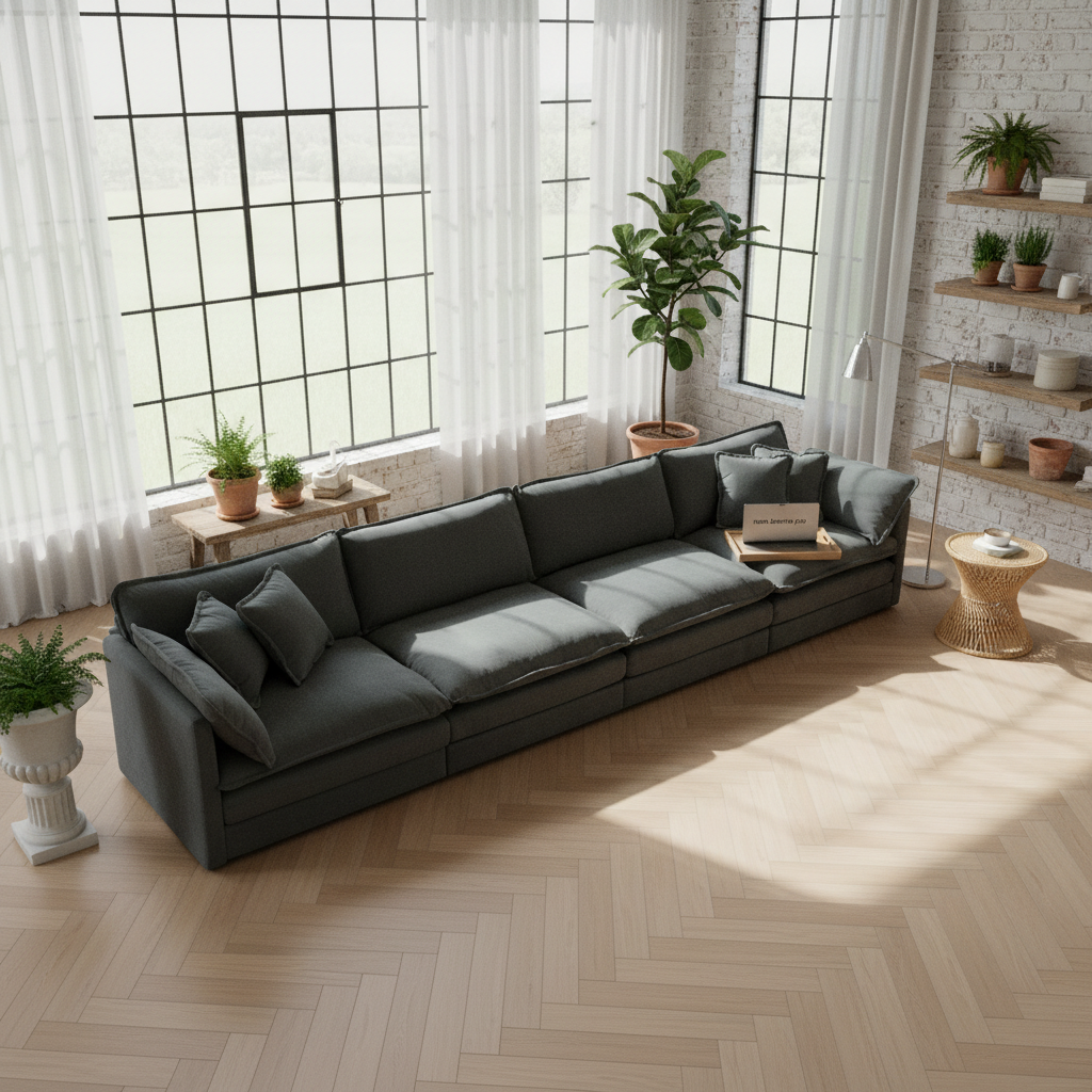 Fremont 147" 4-Seater Chenille Upholstered Modular Sofa with Toss Pillows