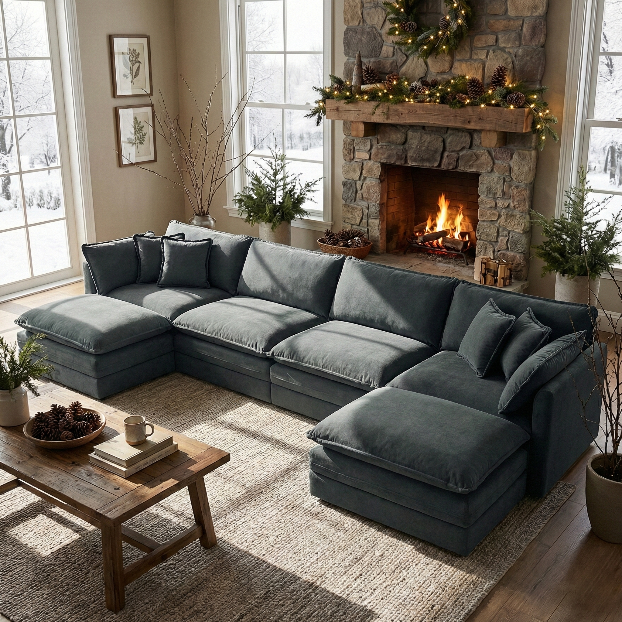 Fremont 147” 6 Piece Large U-Shaped Modular Sectional Sofa Set with 2 Ottomans