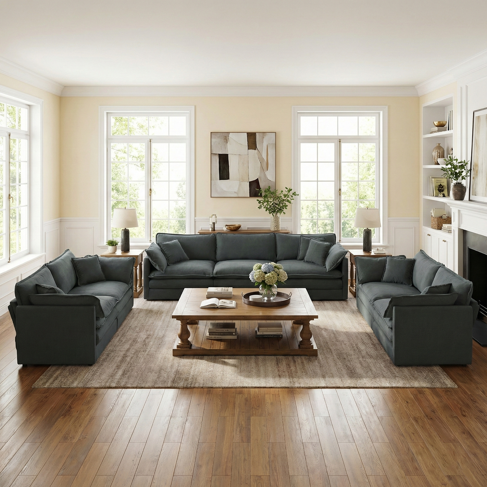Fremont 3-Piece Modular Chenille Upholstered Sofa Set with 2 Loveseats and 3-Seater Sofa