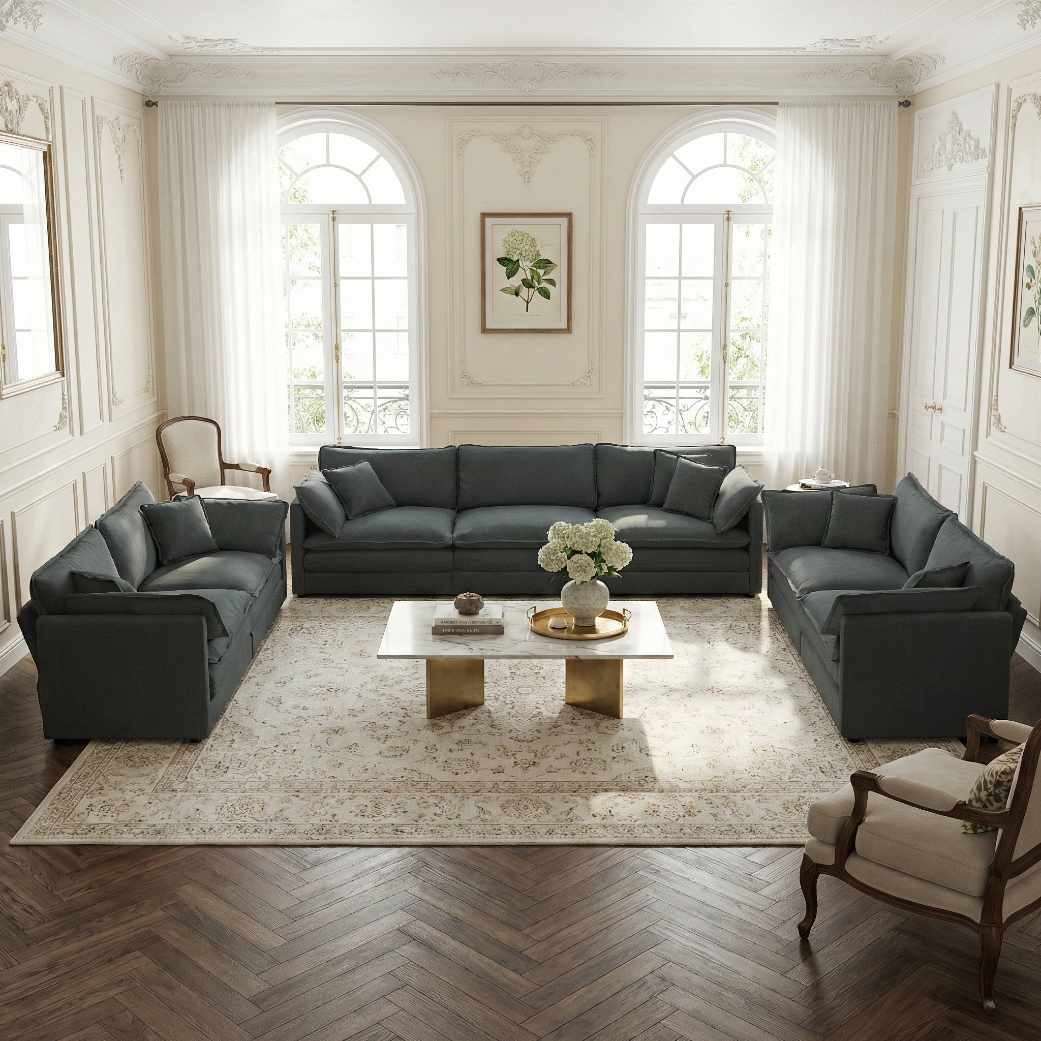 Fremont 3-Piece Modular Chenille Upholstered Sofa Set with 2 Loveseats and 3-Seater Sofa
