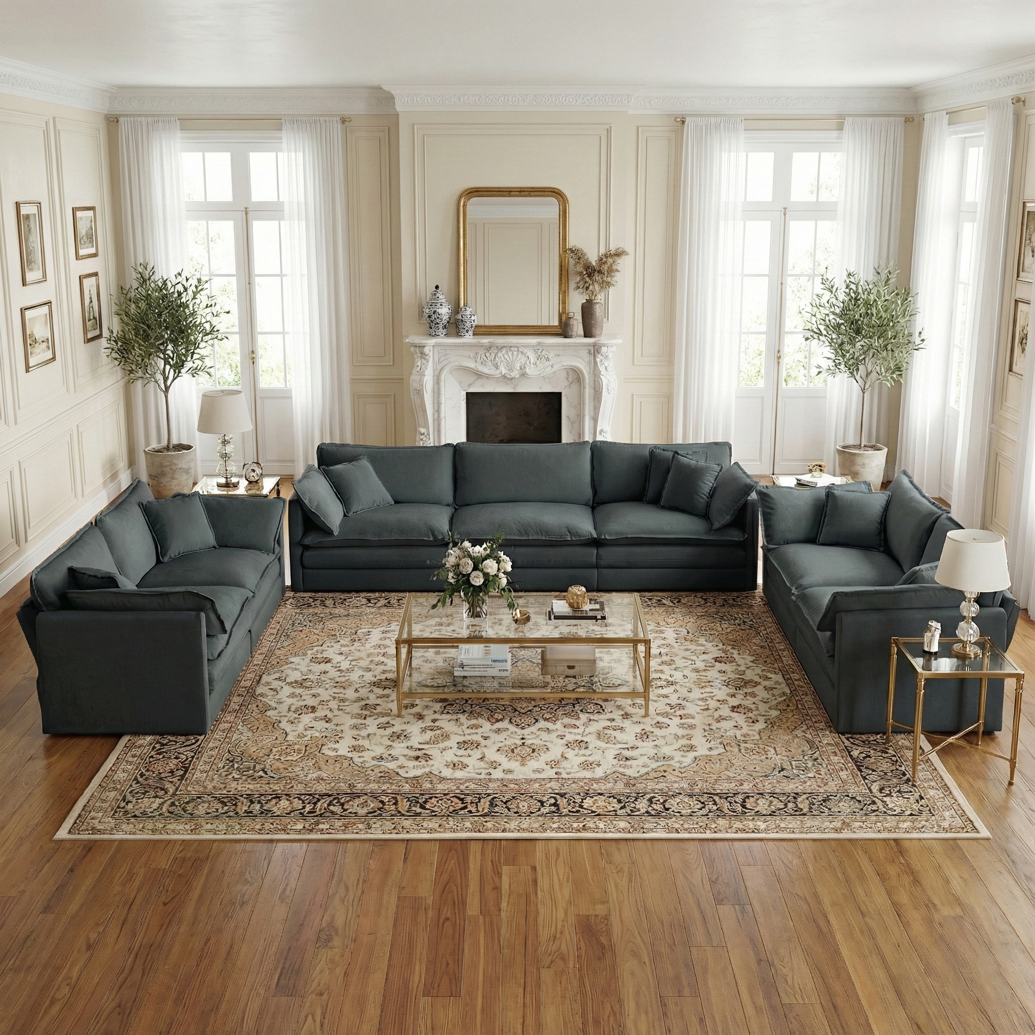 Fremont 3-Piece Modular Chenille Upholstered Sofa Set with 2 Loveseats and 3-Seater Sofa