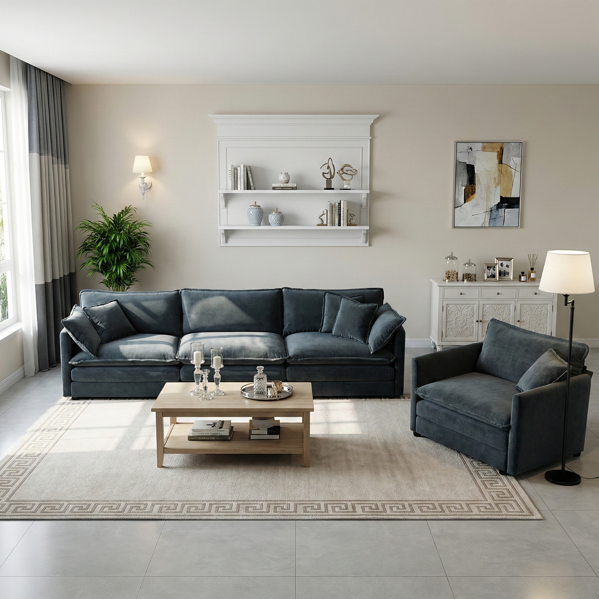 Fremont 3-Piece Modular Chenille Upholstered Sofa Set with Armchair and 3-Seater Sofa