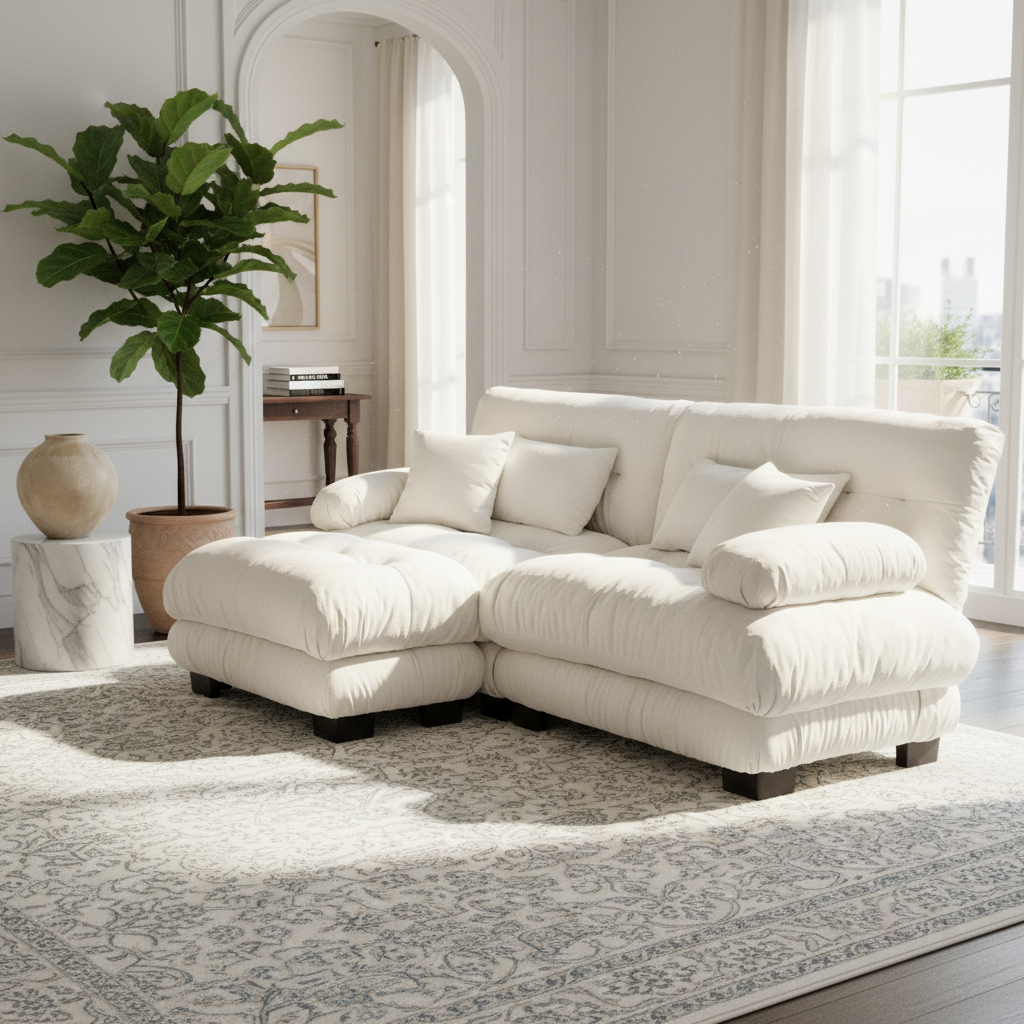 Monterey 94" 3 Piece L Shaped Modular Sofa Set, Velvet Deep Seat 5-Seater Sofa with Ottoman