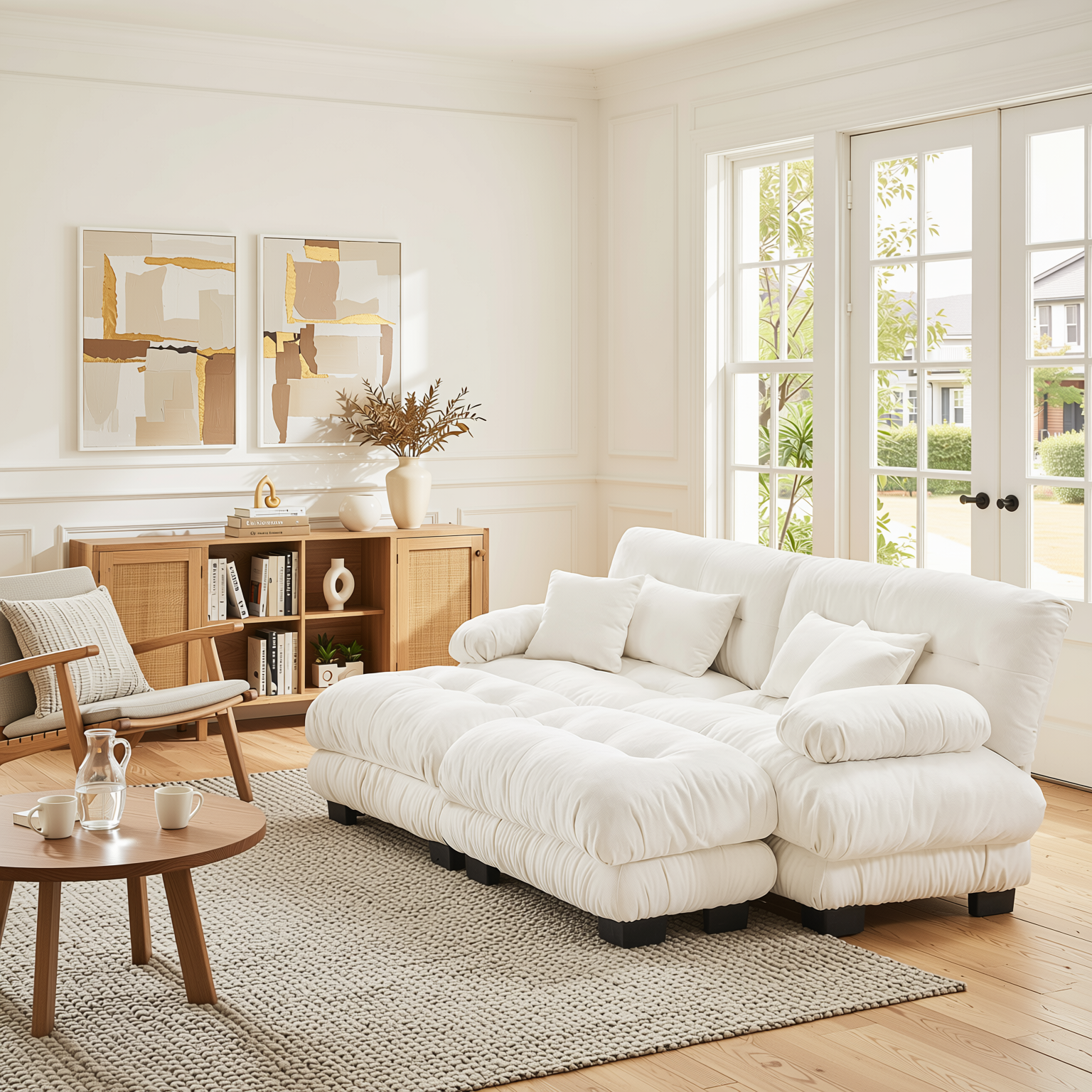 Monterey 94" Modular Chenille Cloud Sofa with 2 Ottomans and Bolstered Armrests