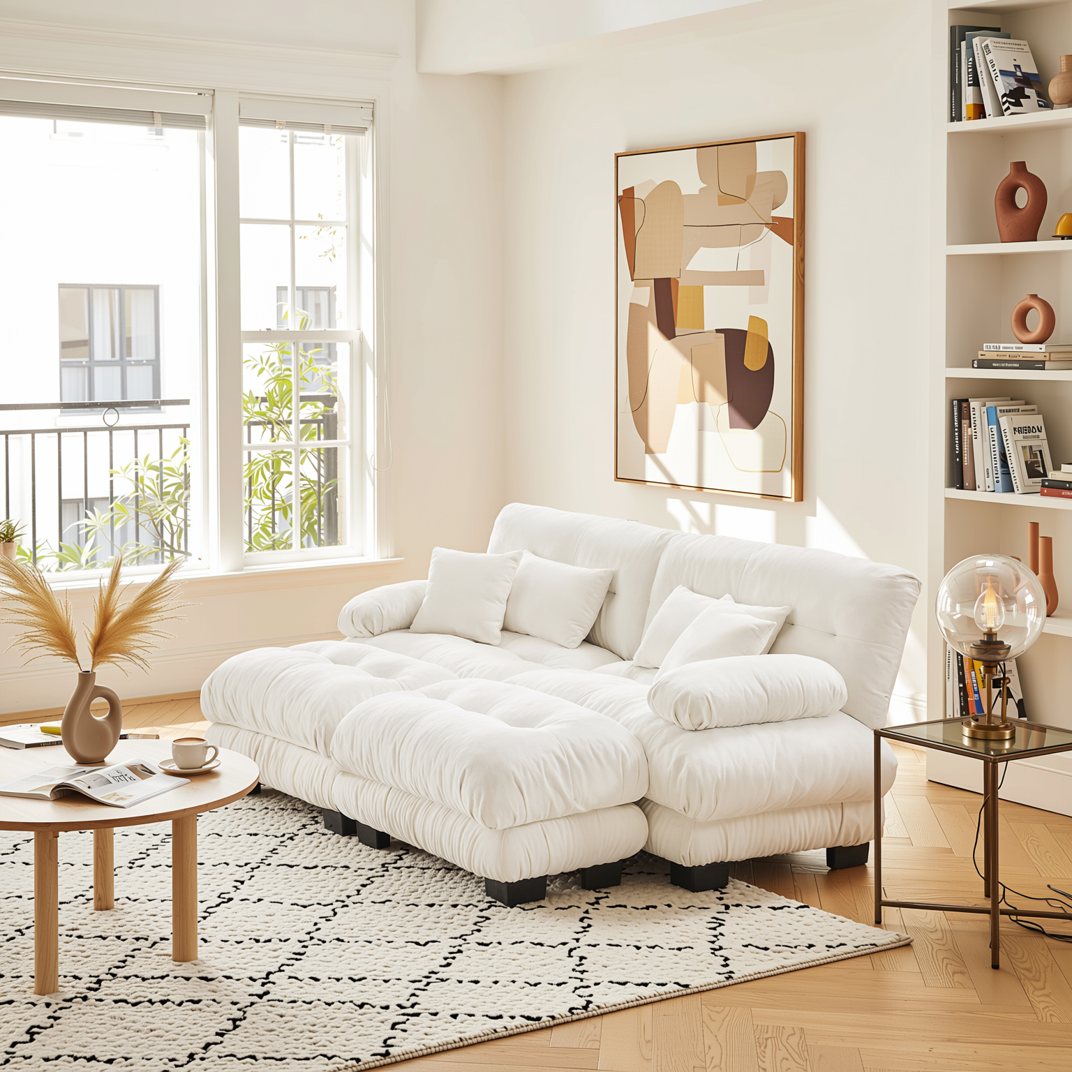 Monterey 94" Modular Chenille Cloud Sofa with 2 Ottomans and Bolstered Armrests