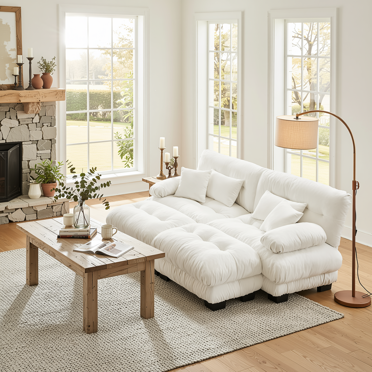Monterey 94" Modular Chenille Cloud Sofa with 2 Ottomans and Bolstered Armrests