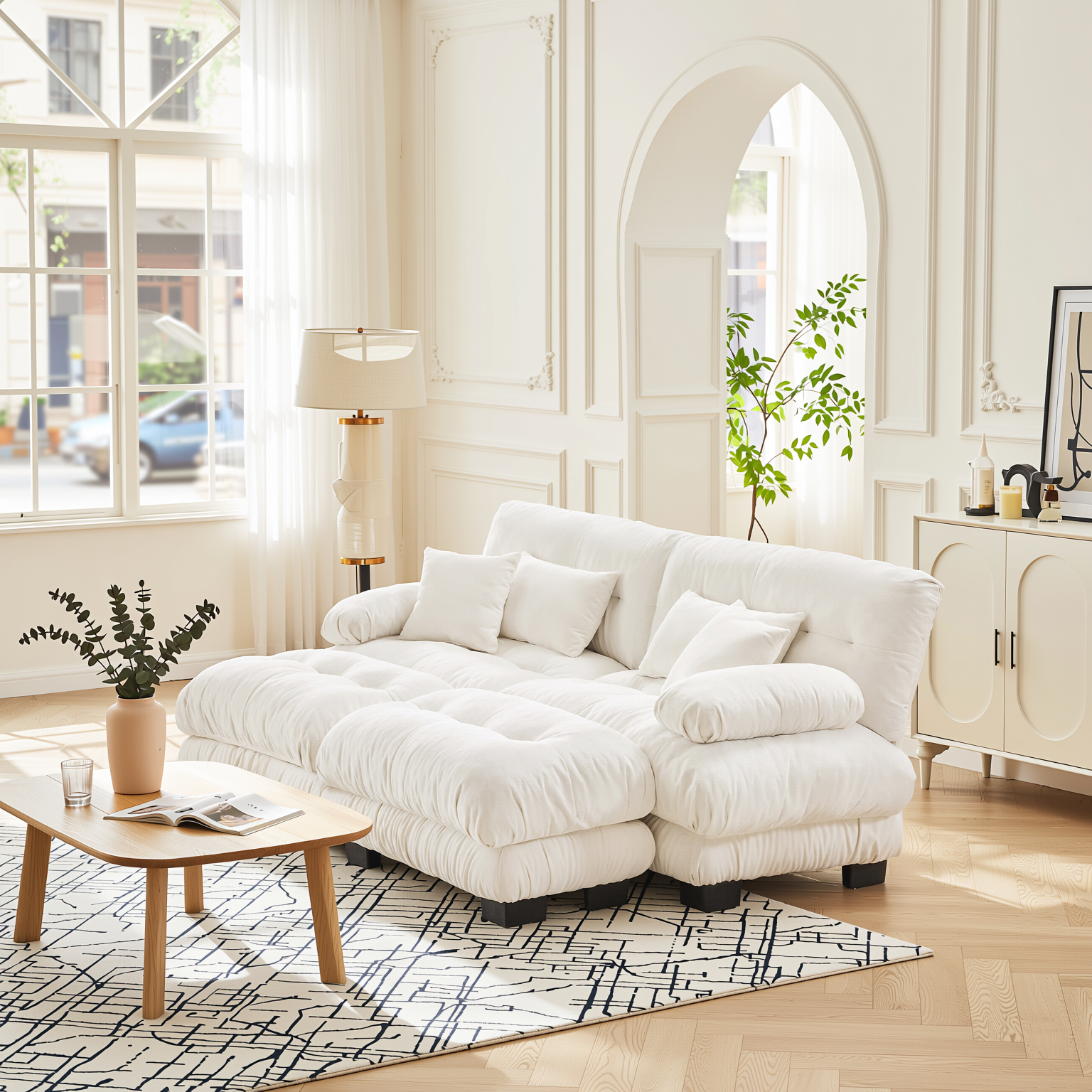 Monterey 94" Modular Chenille Cloud Sofa with 2 Ottomans and Bolstered Armrests