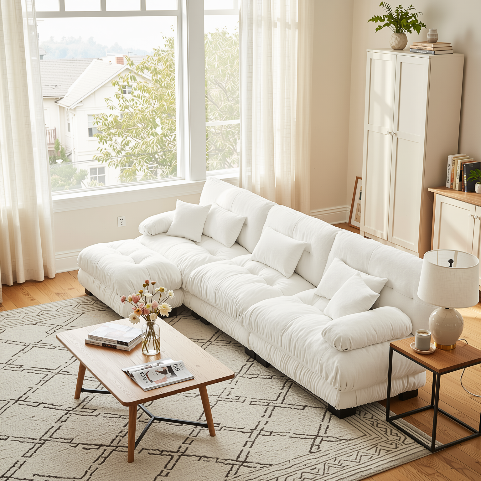 Monterey 134" Modular Chenille Cloud L-Shaped Sectional Sofa with Convertible Ottoman
