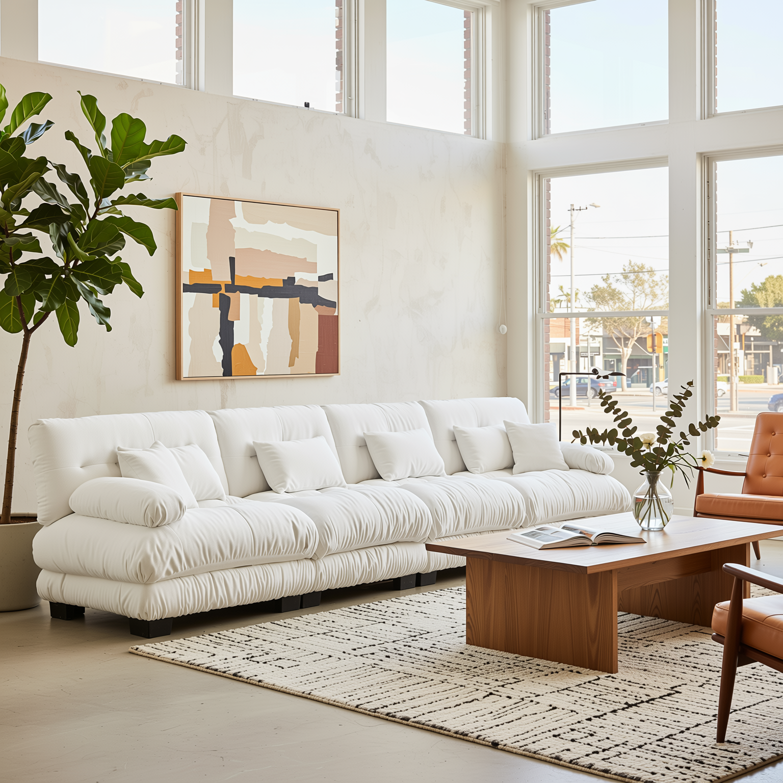 Monterey 173" Extra Large Modular Chenille Cloud Sectional Sofa with Bolstered Armrests