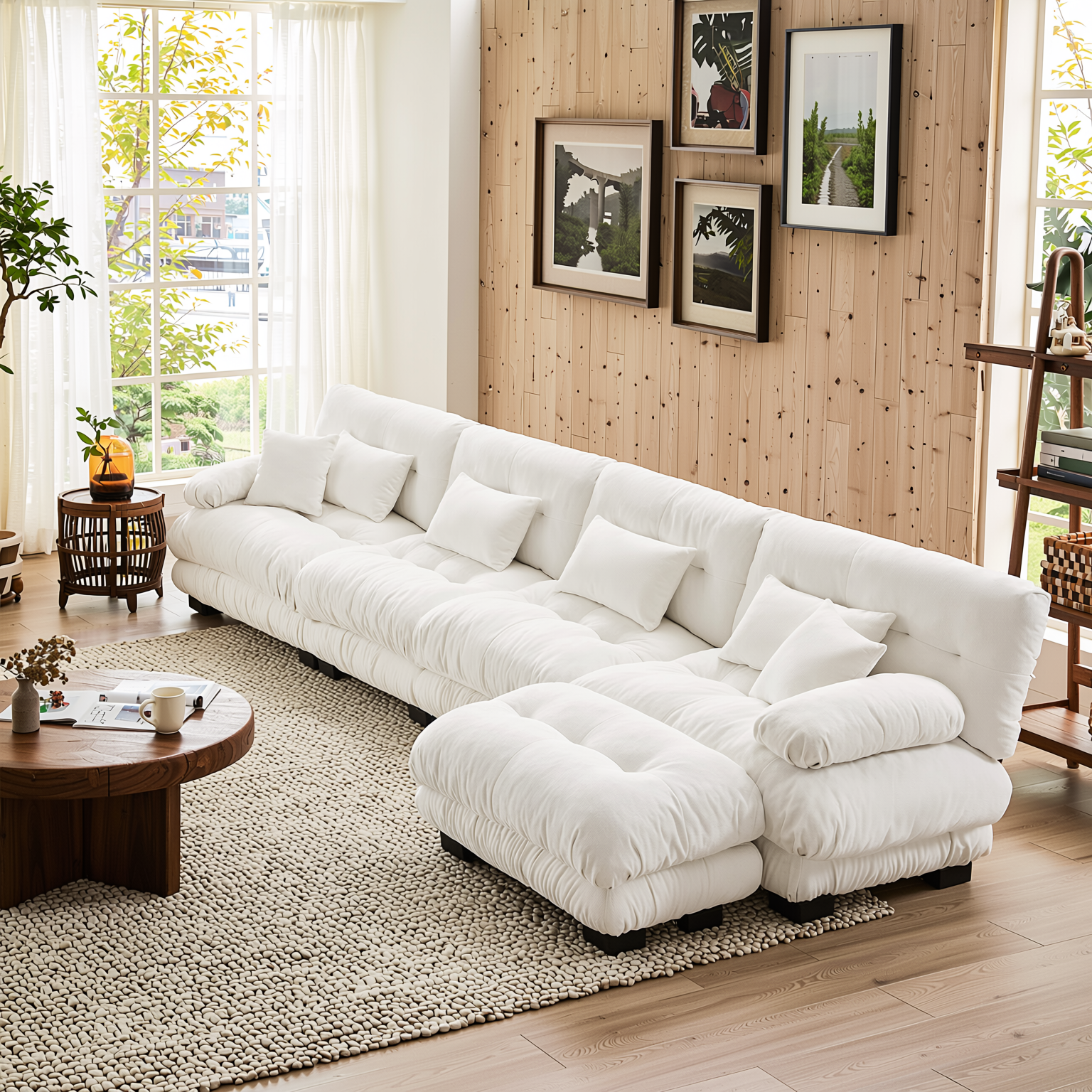 Monterey 173" Oversized Modular Chenille L-Shaped Cloud Sectional Sofa with Ottoman