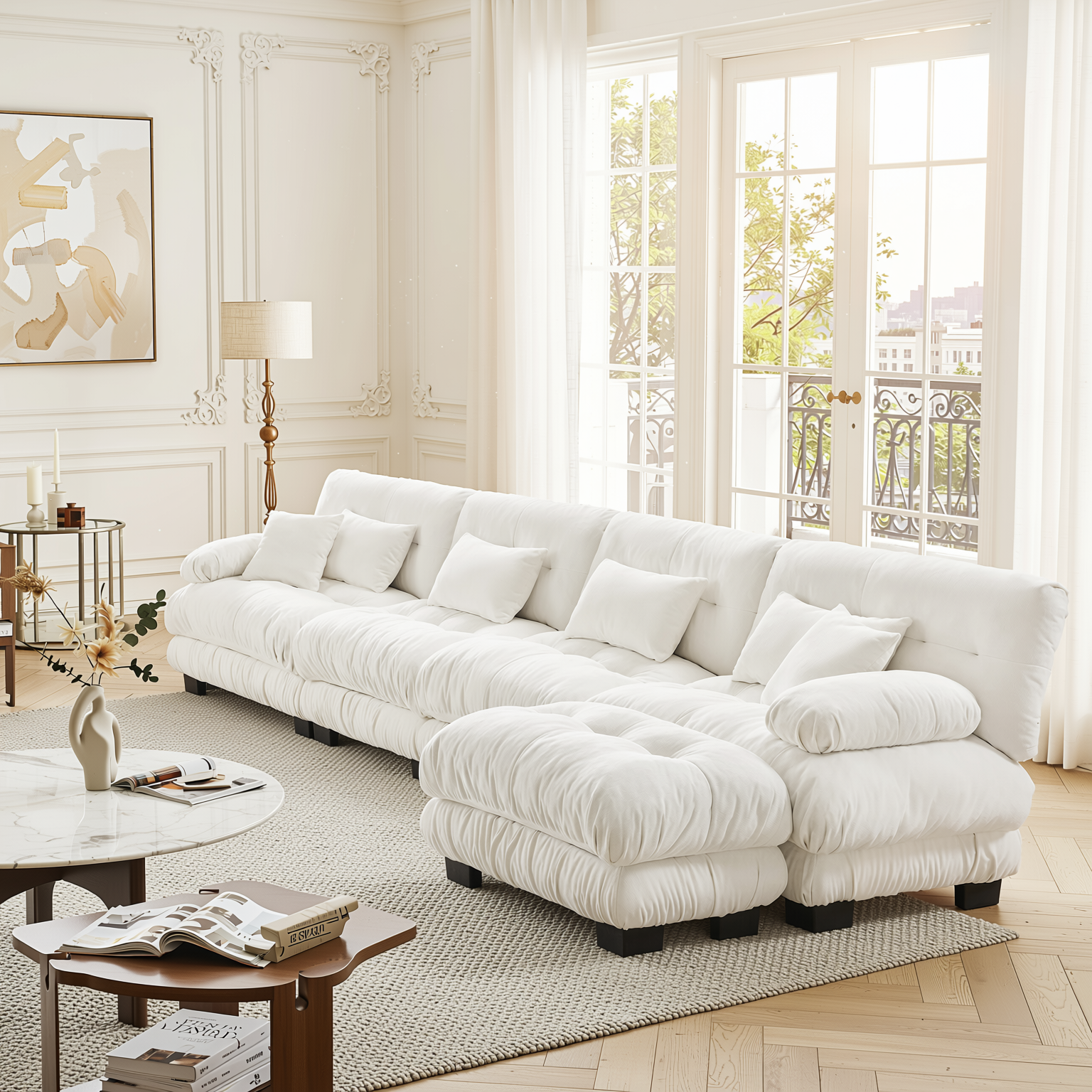 Monterey 173" Oversized Modular Chenille L-Shaped Cloud Sectional Sofa with Ottoman