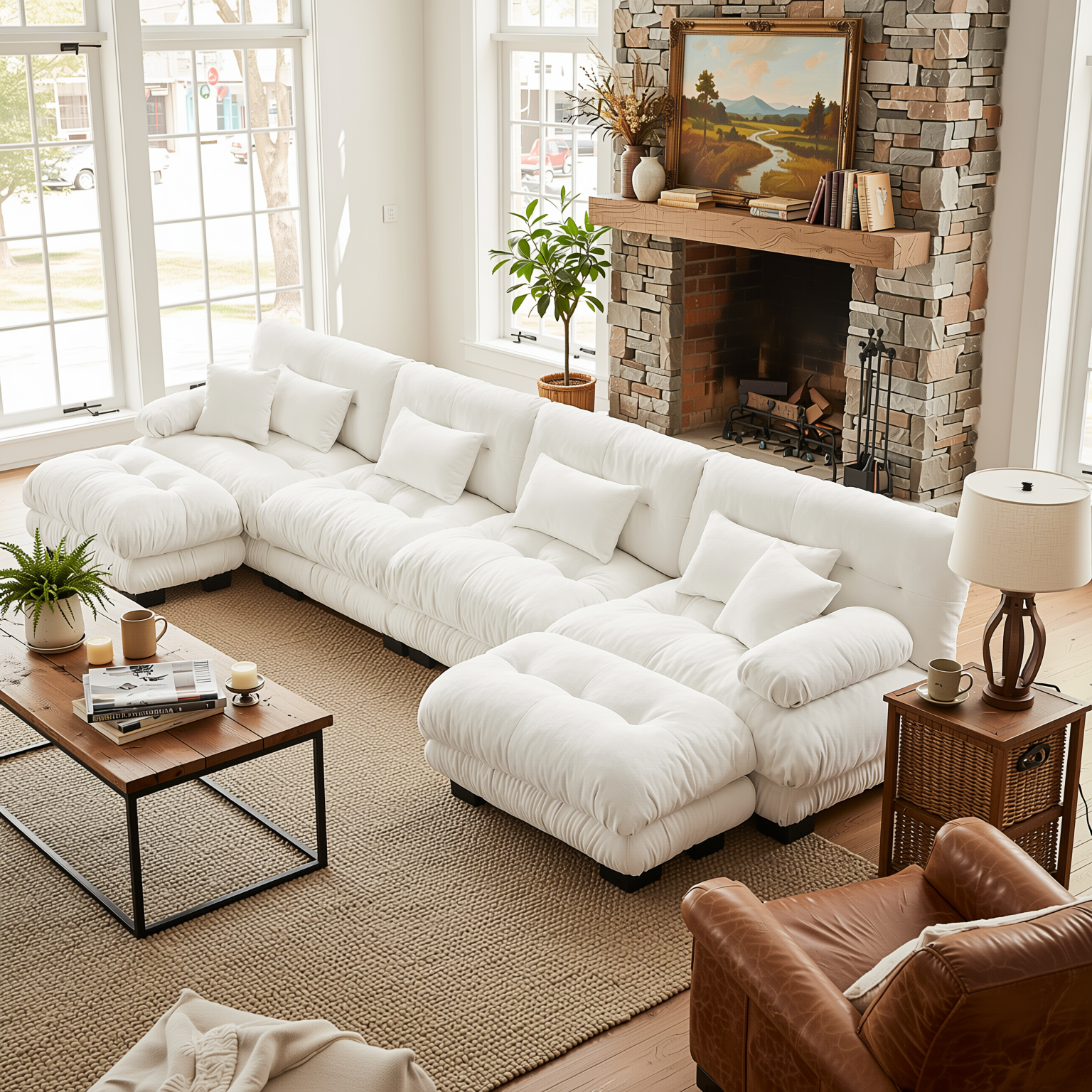 Monterey 173" Oversized Modular Chenille U-Shaped Cloud Sectional Sofa with 2 Ottomans