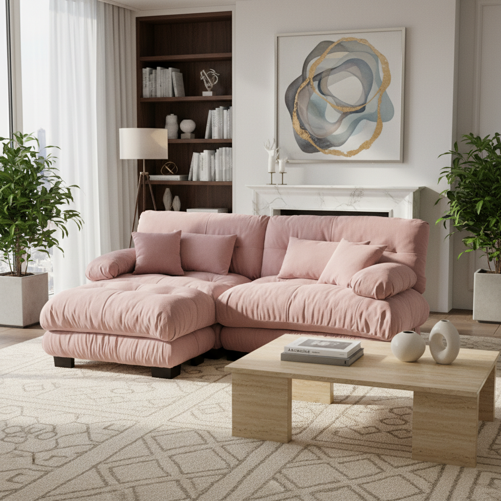 Monterey 94" 3 Piece L Shaped Modular Sofa Set, Velvet Deep Seat 5-Seater Sofa with Ottoman