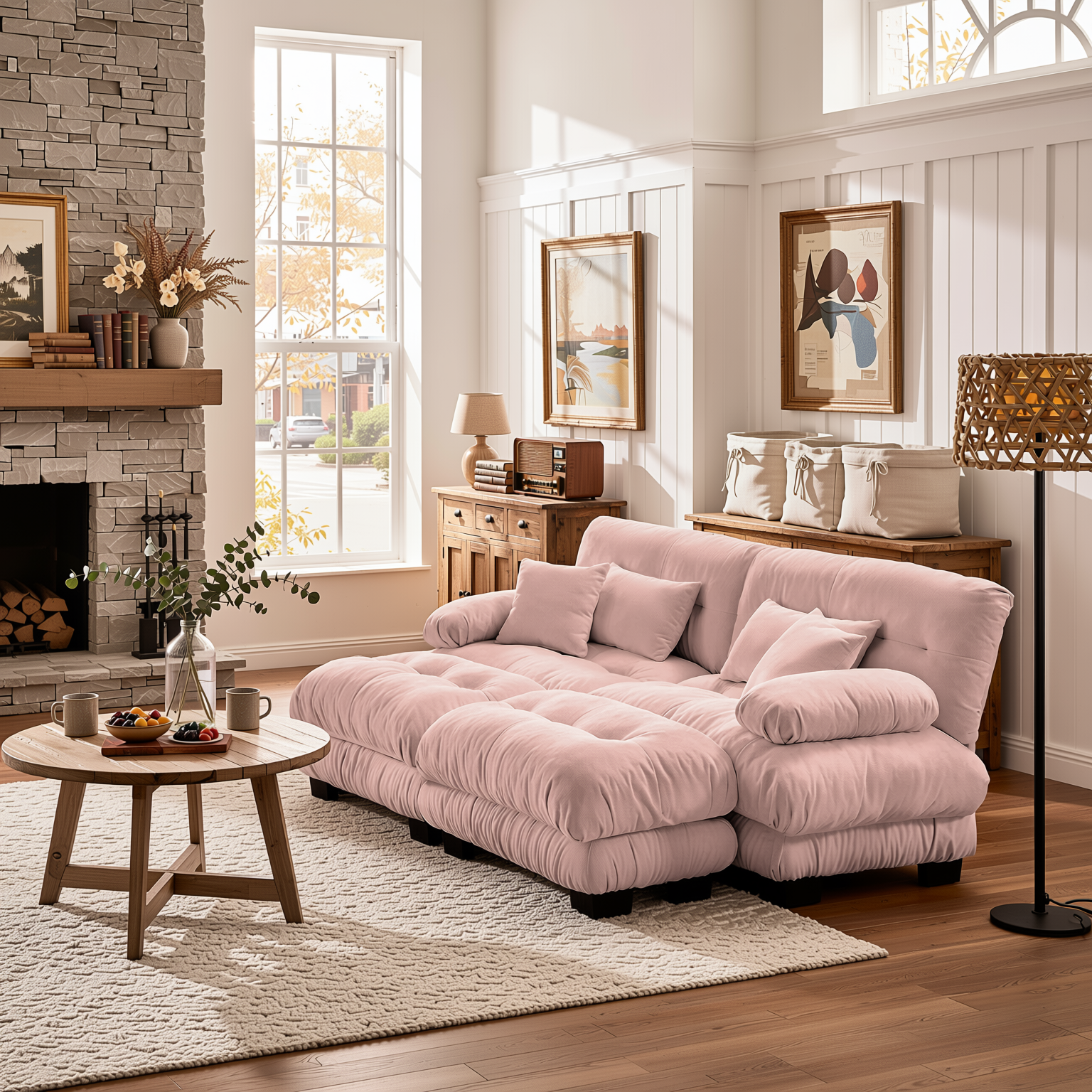 Monterey 94" Modular Chenille Cloud Sofa with 2 Ottomans and Bolstered Armrests