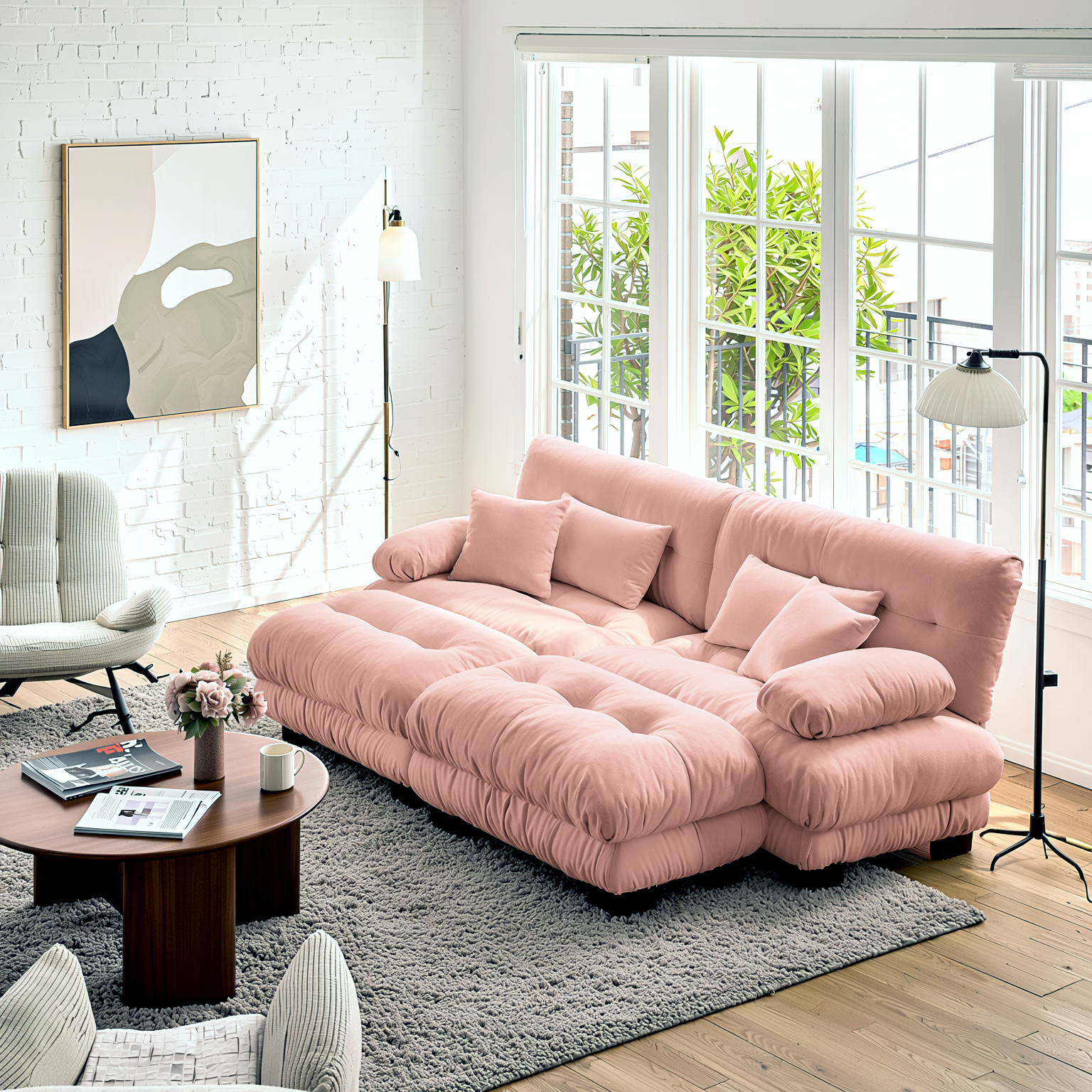 Monterey 94" Modular Chenille Cloud Sofa with 2 Ottomans and Bolstered Armrests