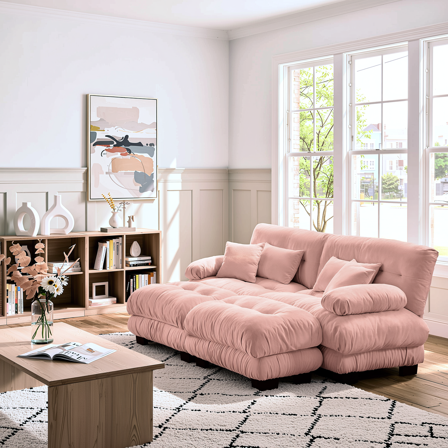 Monterey 94" Modular Chenille Cloud Sofa with 2 Ottomans and Bolstered Armrests