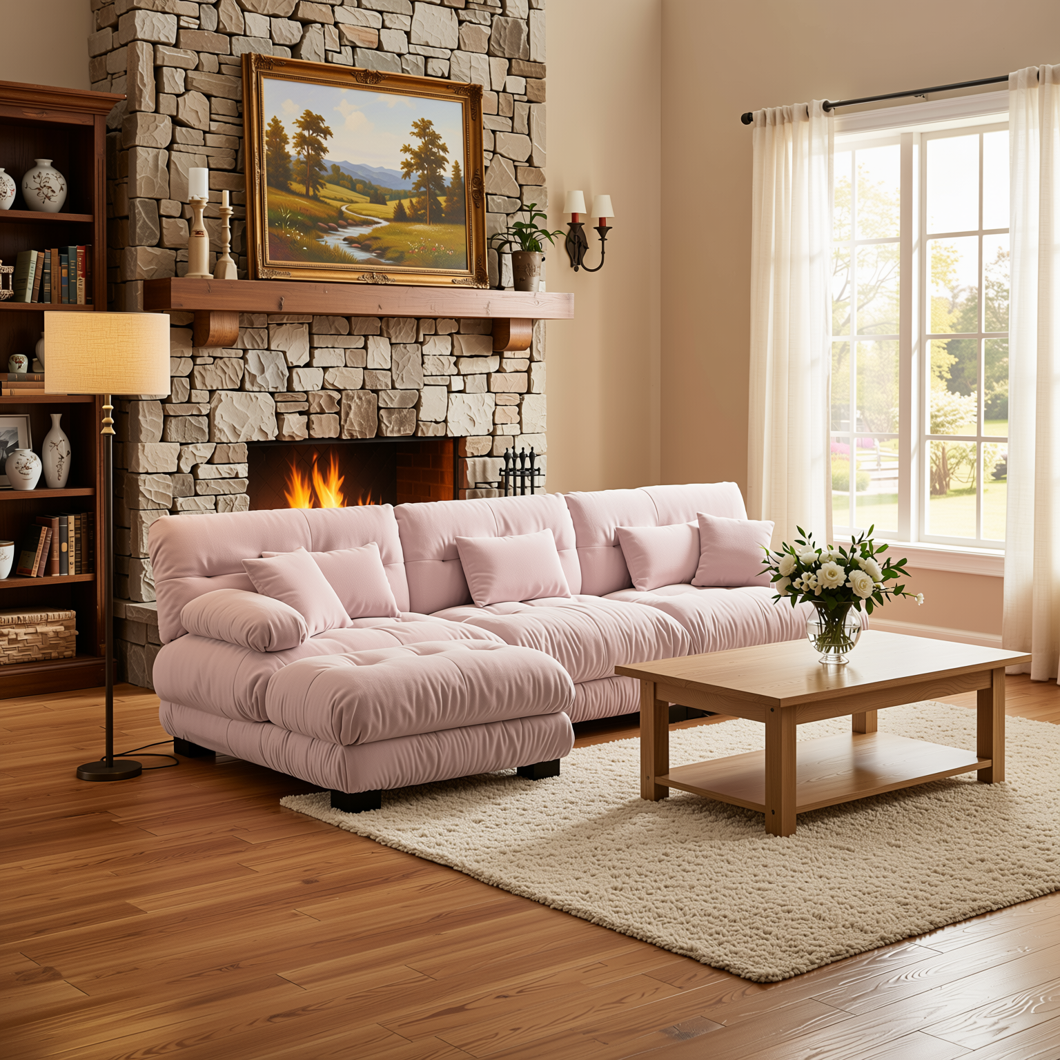 Monterey 134" Modular Chenille Cloud L-Shaped Sectional Sofa with Convertible Ottoman