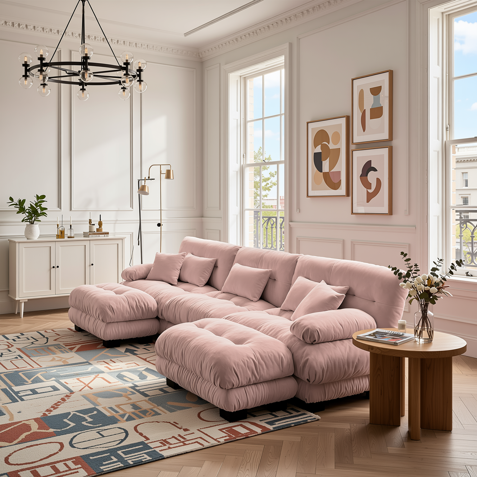 Monterey 134" Modular Chenille U-Shaped Cloud Sectional Sofa with 2 Ottomans