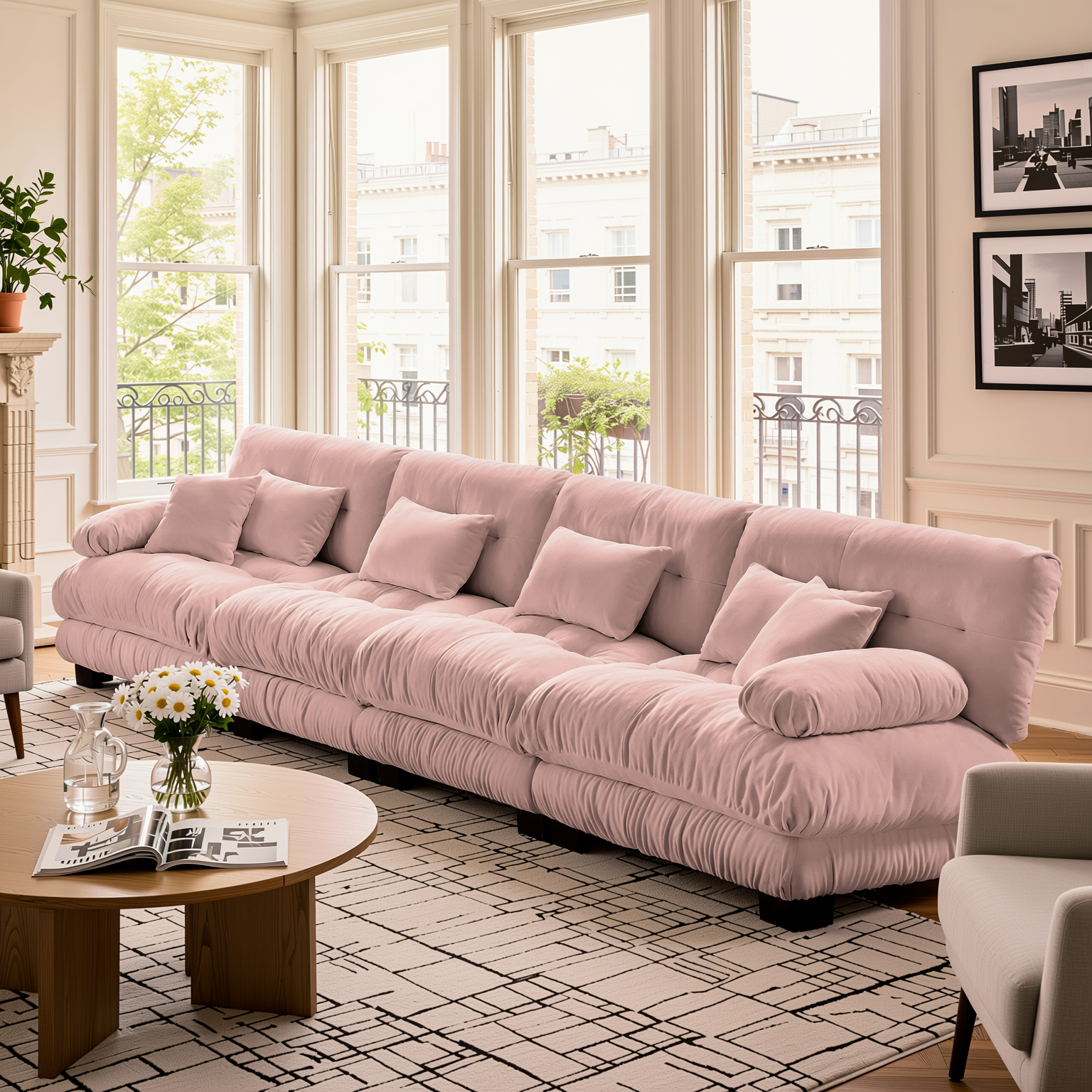 Monterey 173" Extra Large Modular Chenille Cloud Sectional Sofa with Bolstered Armrests