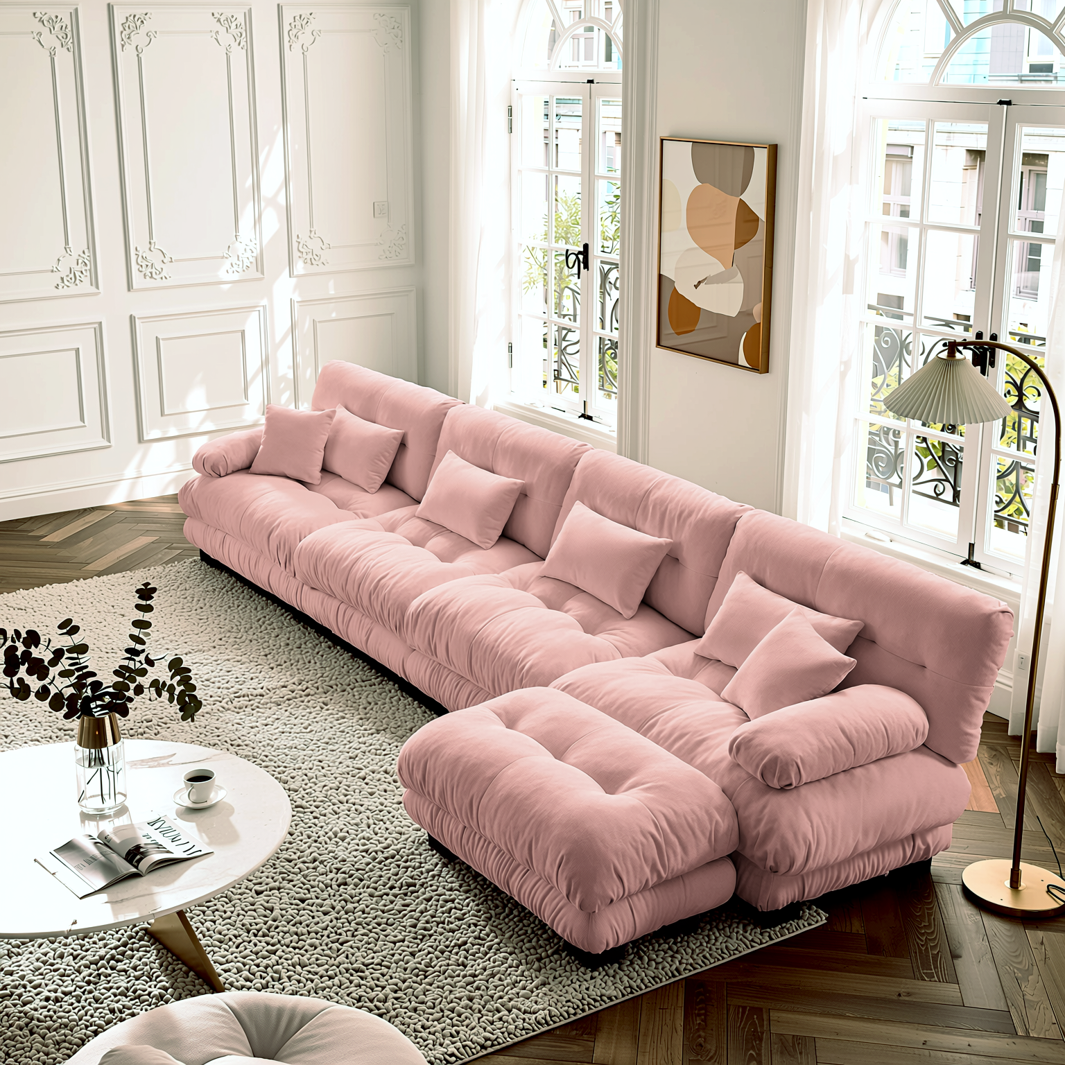 Monterey 173" Oversized Modular Chenille L-Shaped Cloud Sectional Sofa with Ottoman