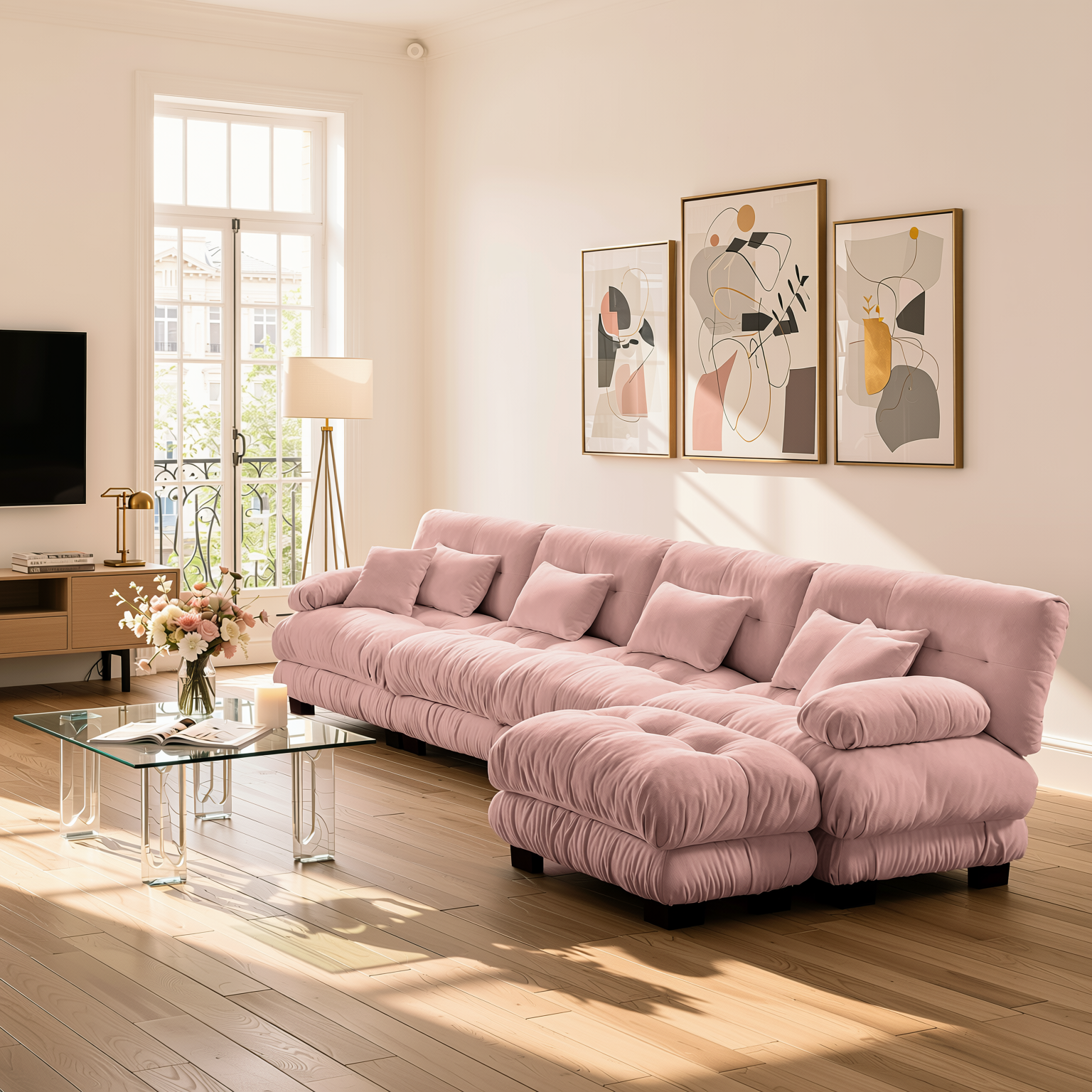 Monterey 173" Oversized Modular Chenille L-Shaped Cloud Sectional Sofa with Ottoman