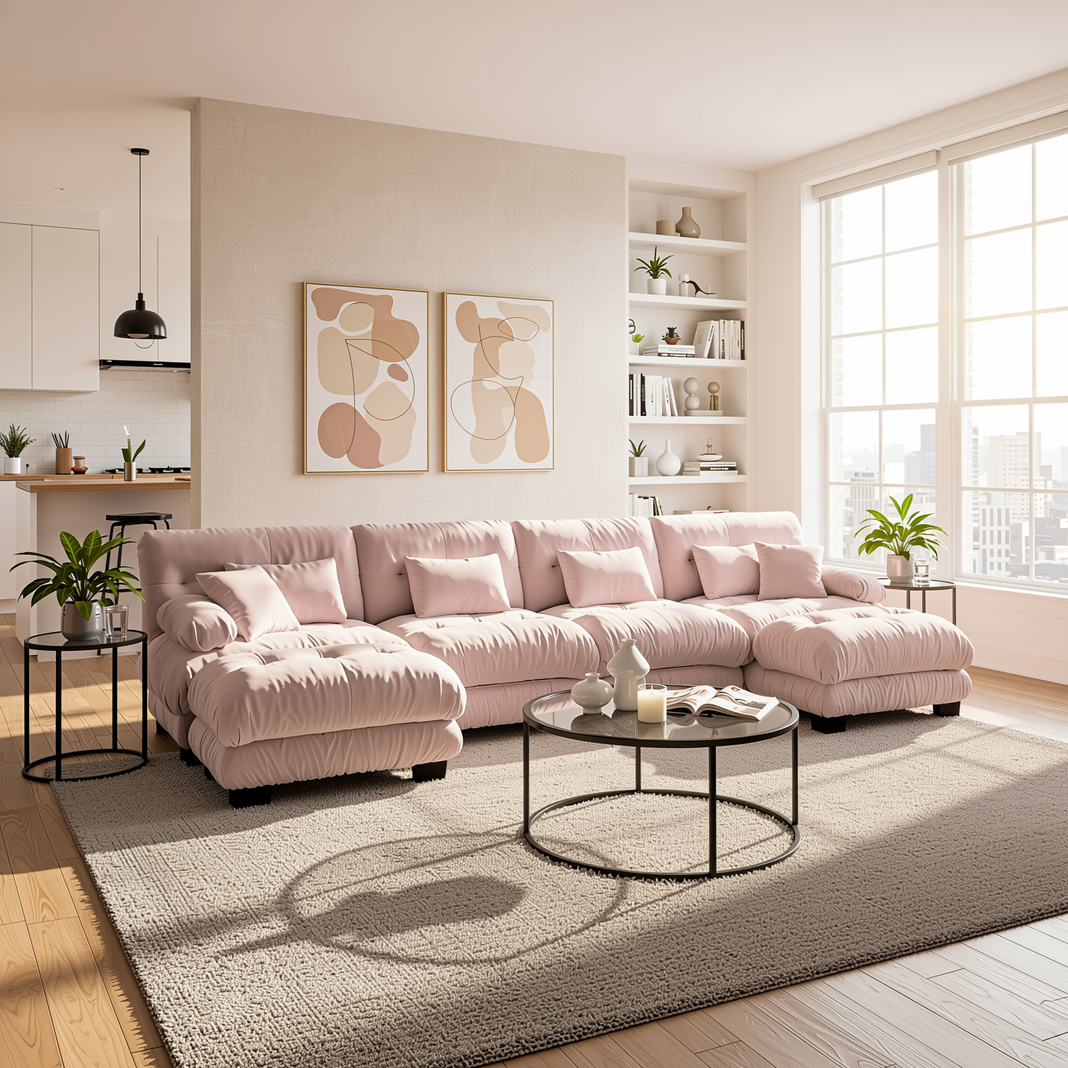 Monterey 173" Oversized Modular Chenille U-Shaped Cloud Sectional Sofa with 2 Ottomans