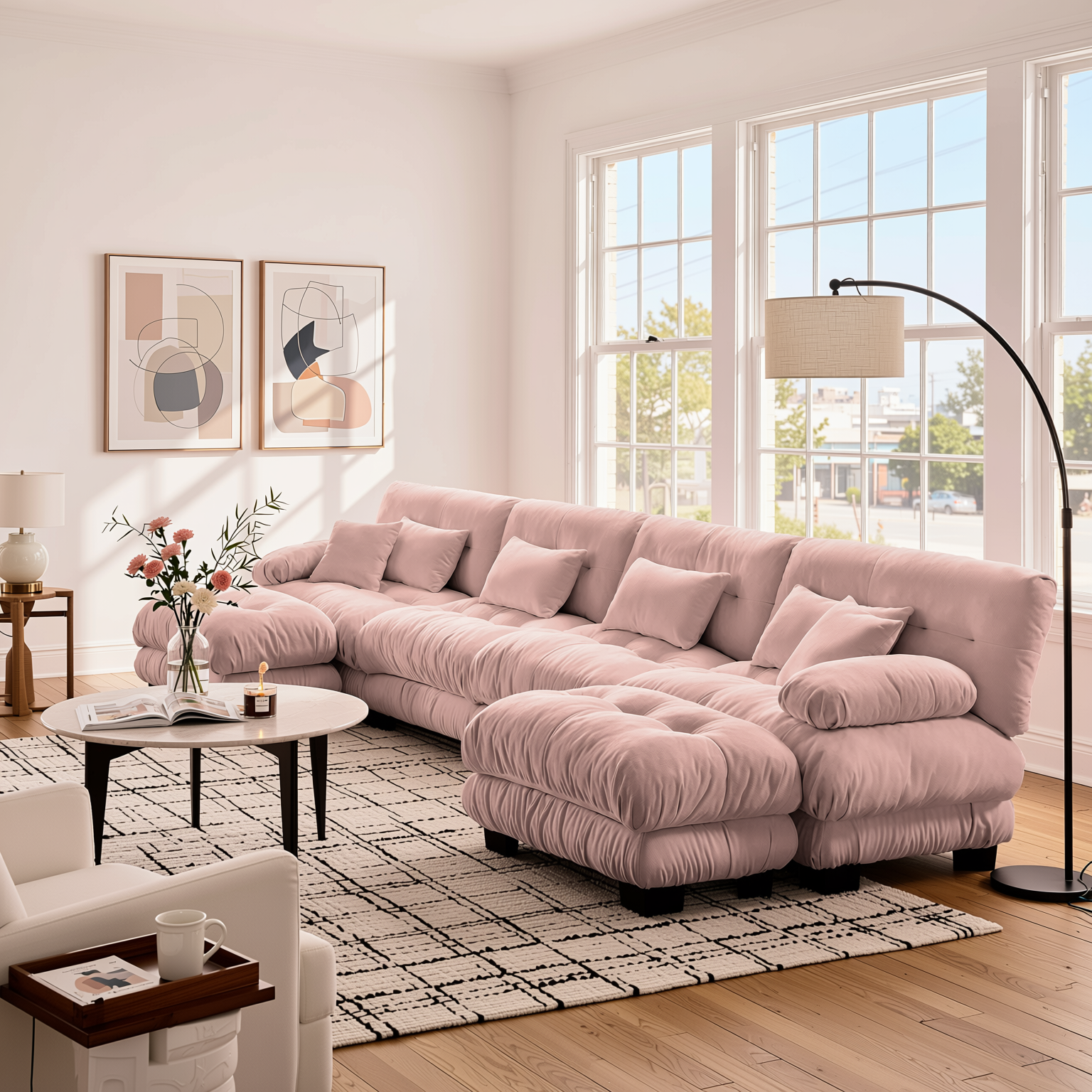 Monterey 173" Oversized Modular Chenille U-Shaped Cloud Sectional Sofa with 2 Ottomans