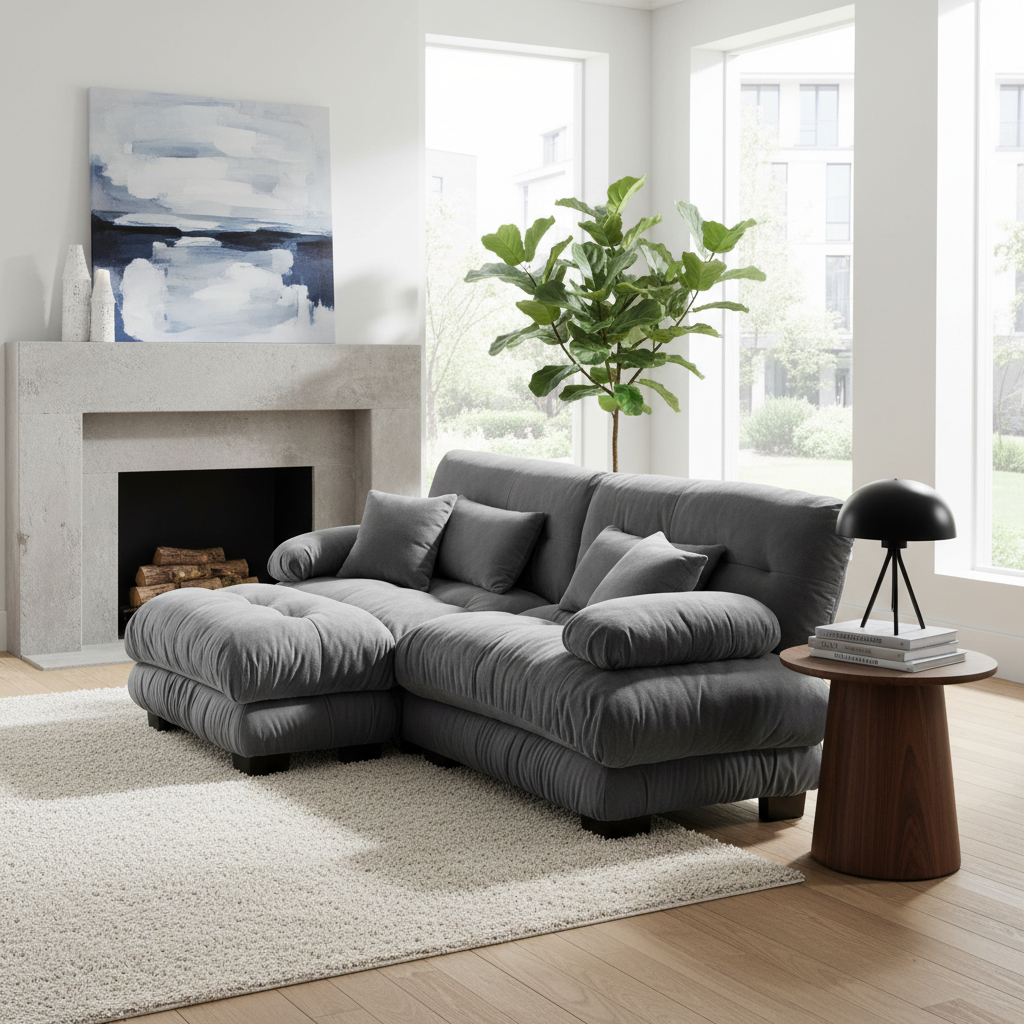 Monterey 94" 3 Piece L Shaped Modular Sofa Set, Velvet Deep Seat 5-Seater Sofa with Ottoman
