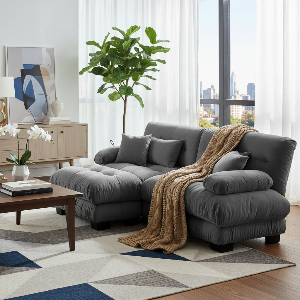 Monterey 94" 3 Piece L Shaped Modular Sofa Set, Velvet Deep Seat 5-Seater Sofa with Ottoman