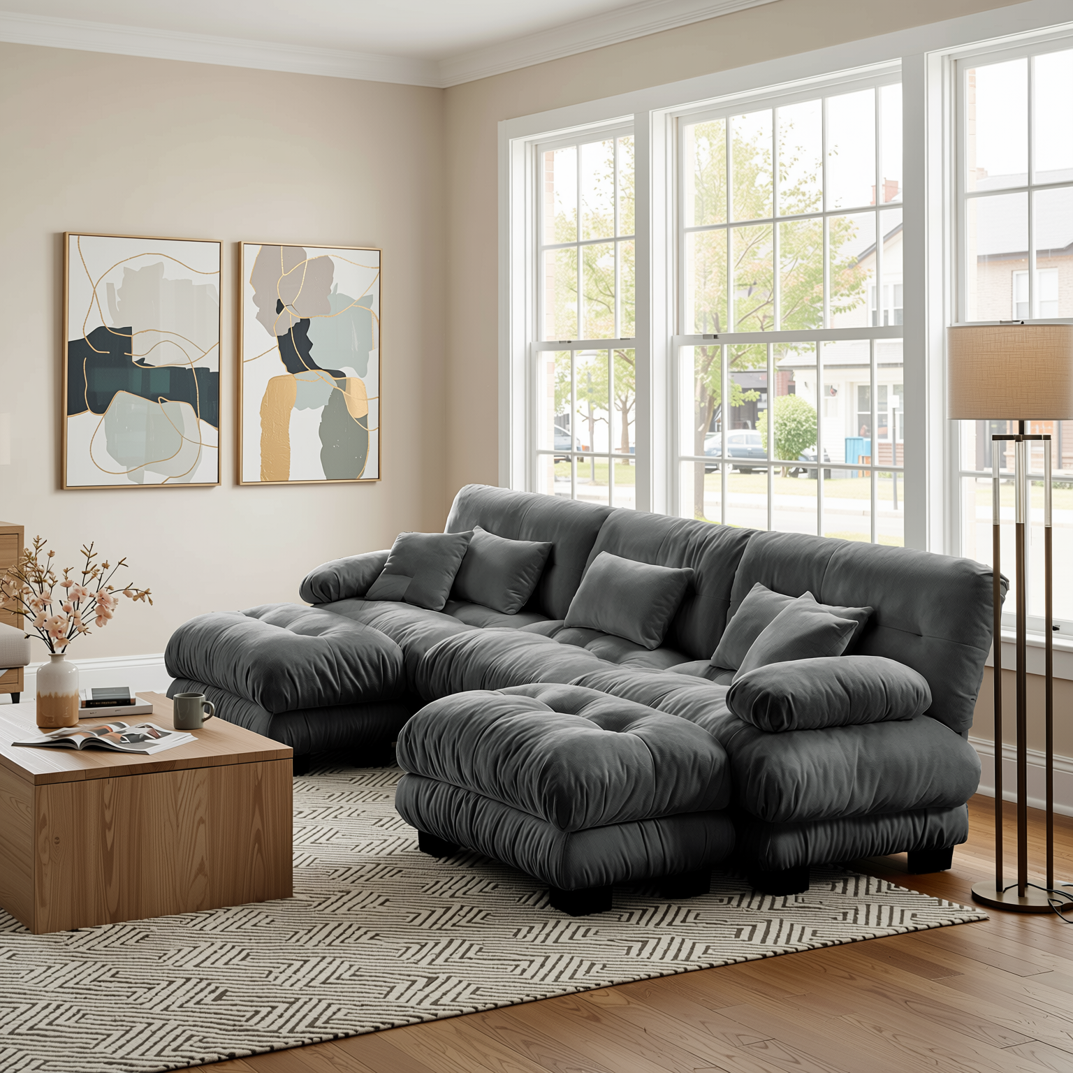 Monterey 134" Modular Chenille U-Shaped Cloud Sectional Sofa with 2 Ottomans