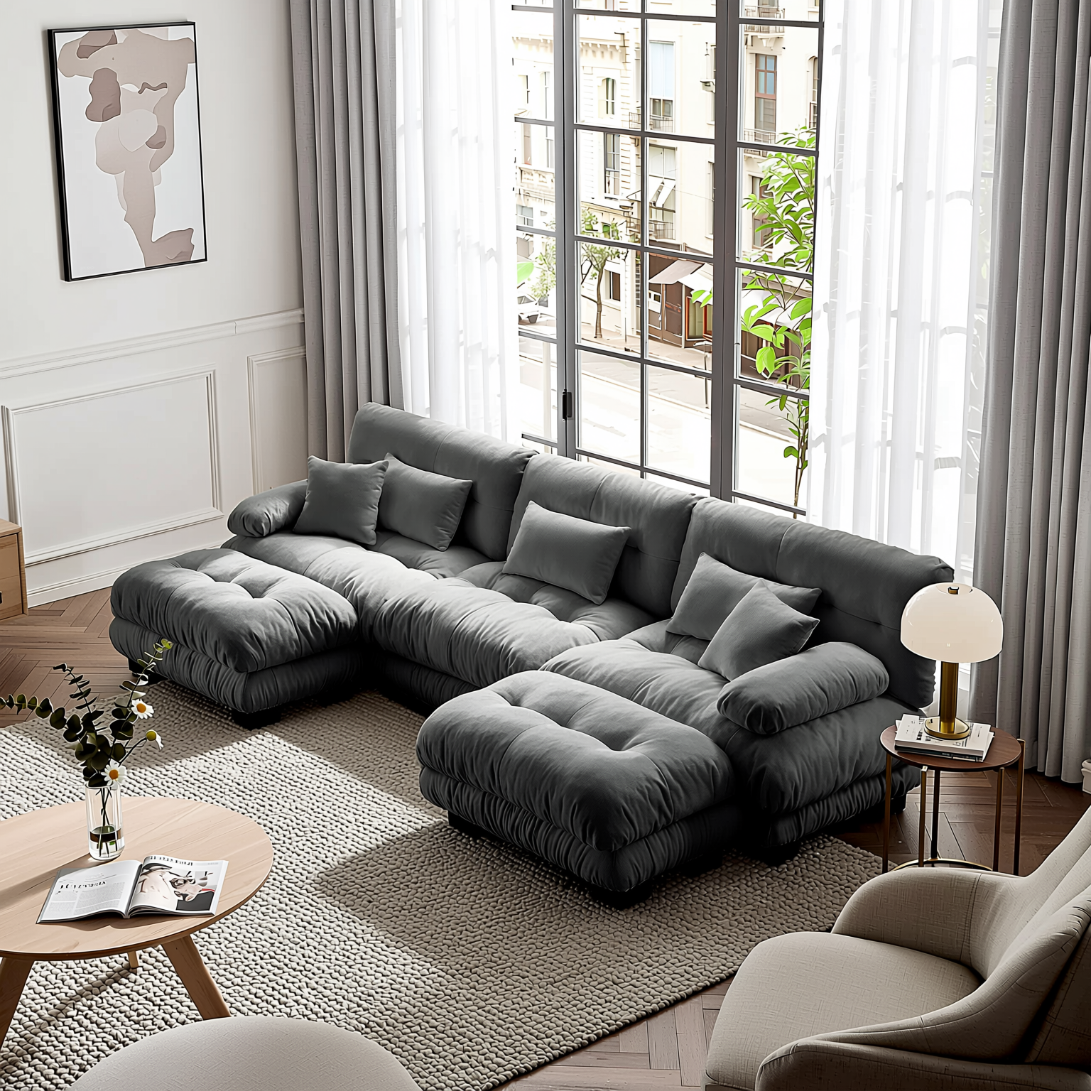 Monterey 134" Modular Chenille U-Shaped Cloud Sectional Sofa with 2 Ottomans