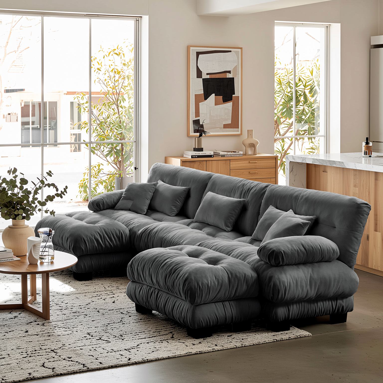 Monterey 134" Modular Chenille U-Shaped Cloud Sectional Sofa with 2 Ottomans