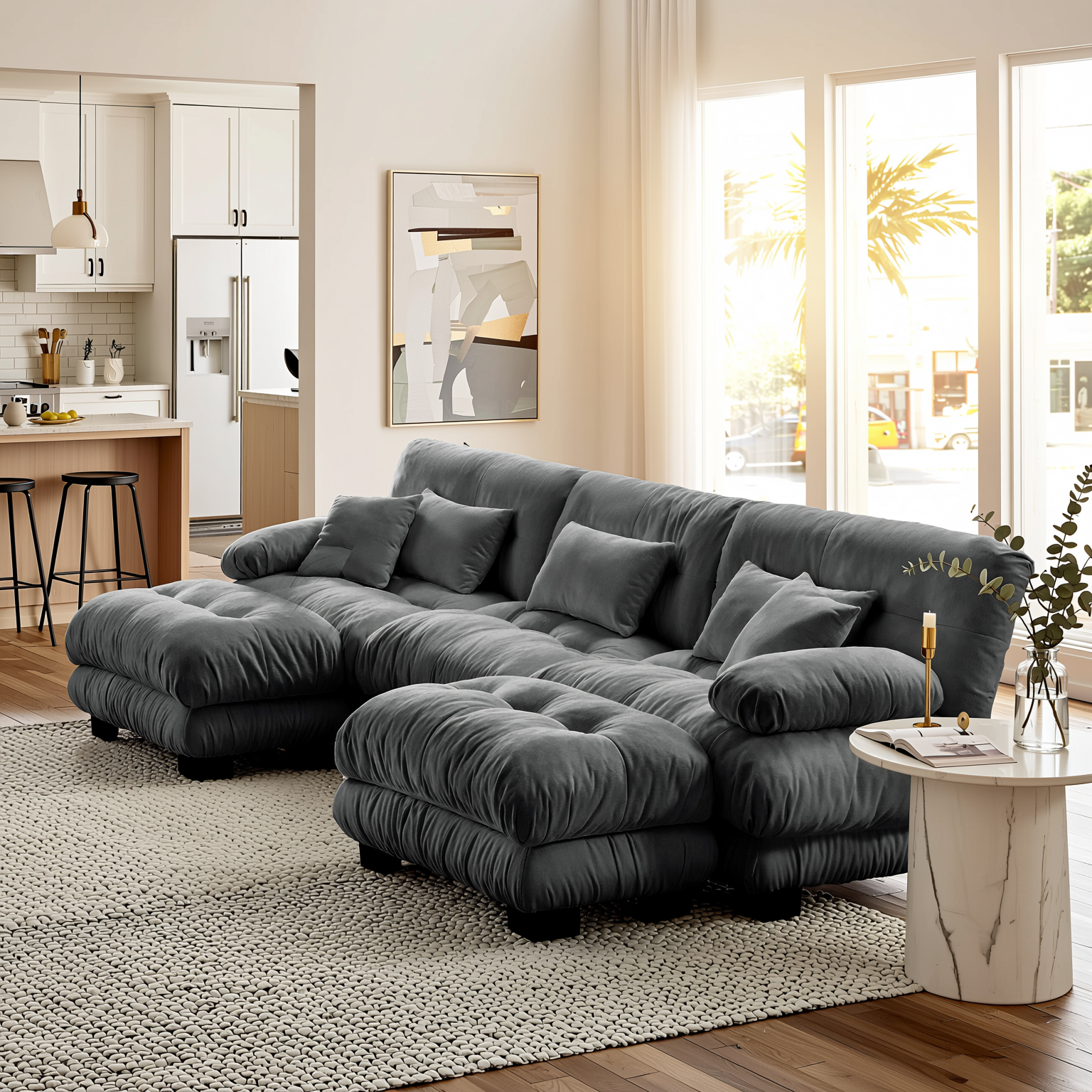Monterey 134" Modular Chenille U-Shaped Cloud Sectional Sofa with 2 Ottomans