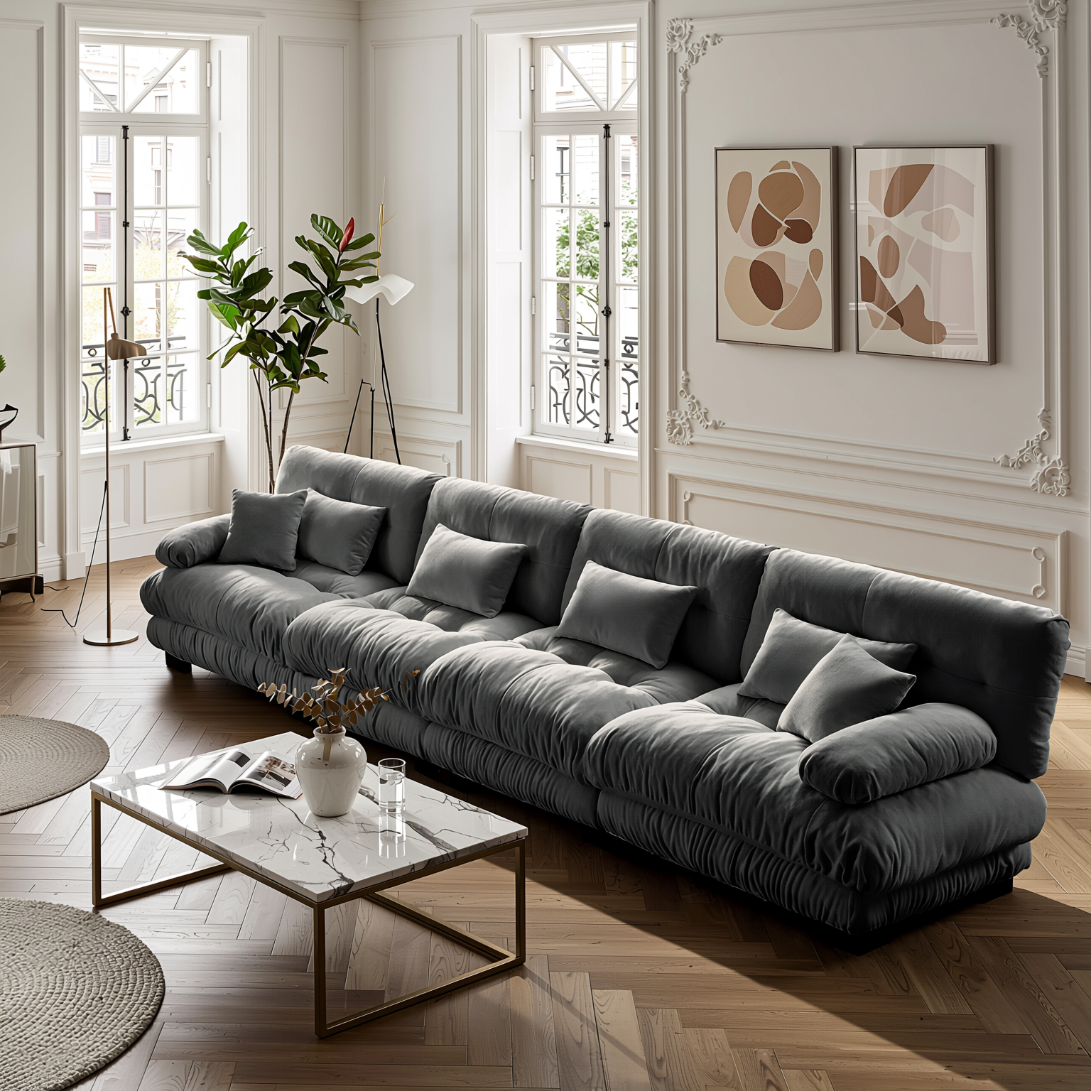 Monterey 173" Extra Large Modular Chenille Cloud Sectional Sofa with Bolstered Armrests