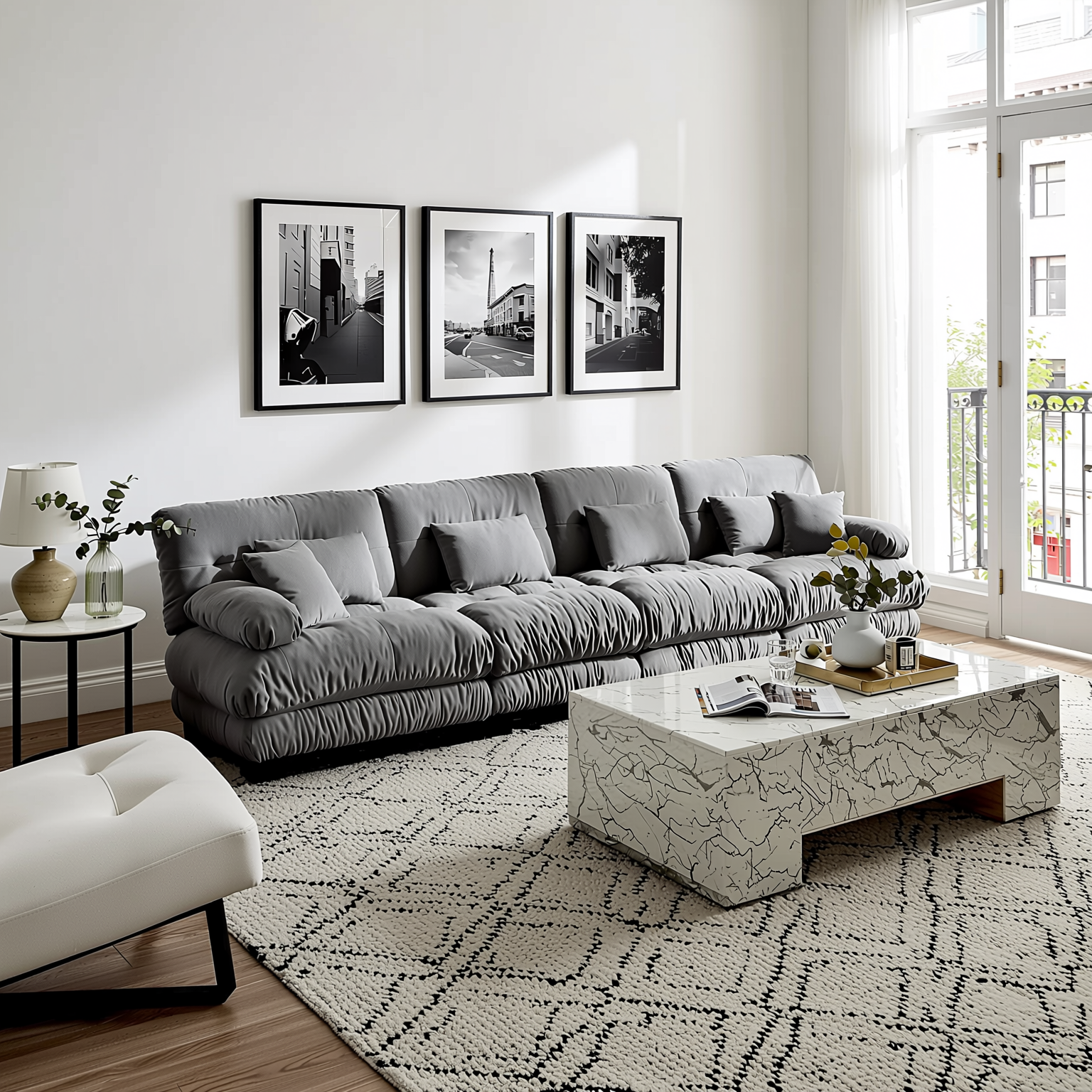 Monterey 173" Extra Large Modular Chenille Cloud Sectional Sofa with Bolstered Armrests