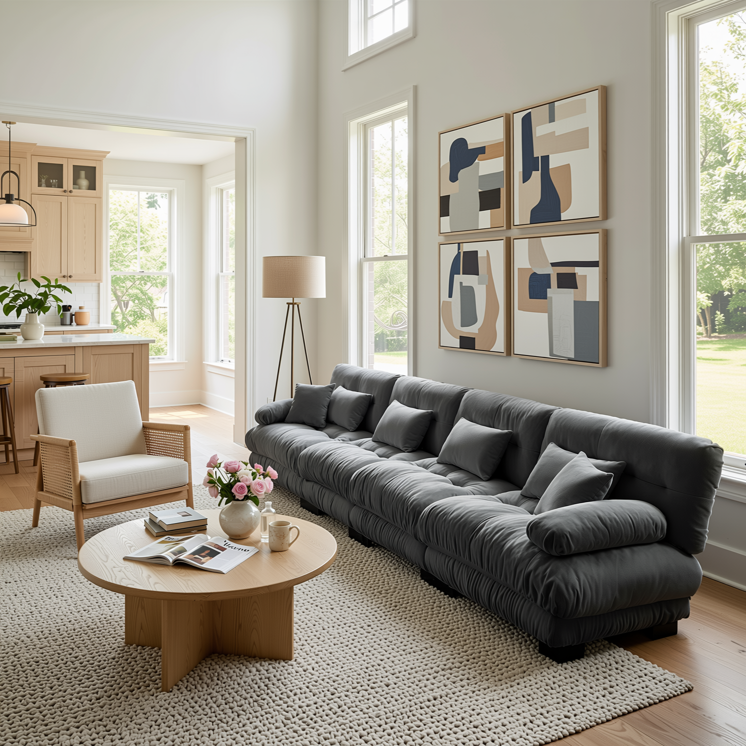 Monterey 173" Extra Large Modular Chenille Cloud Sectional Sofa with Bolstered Armrests