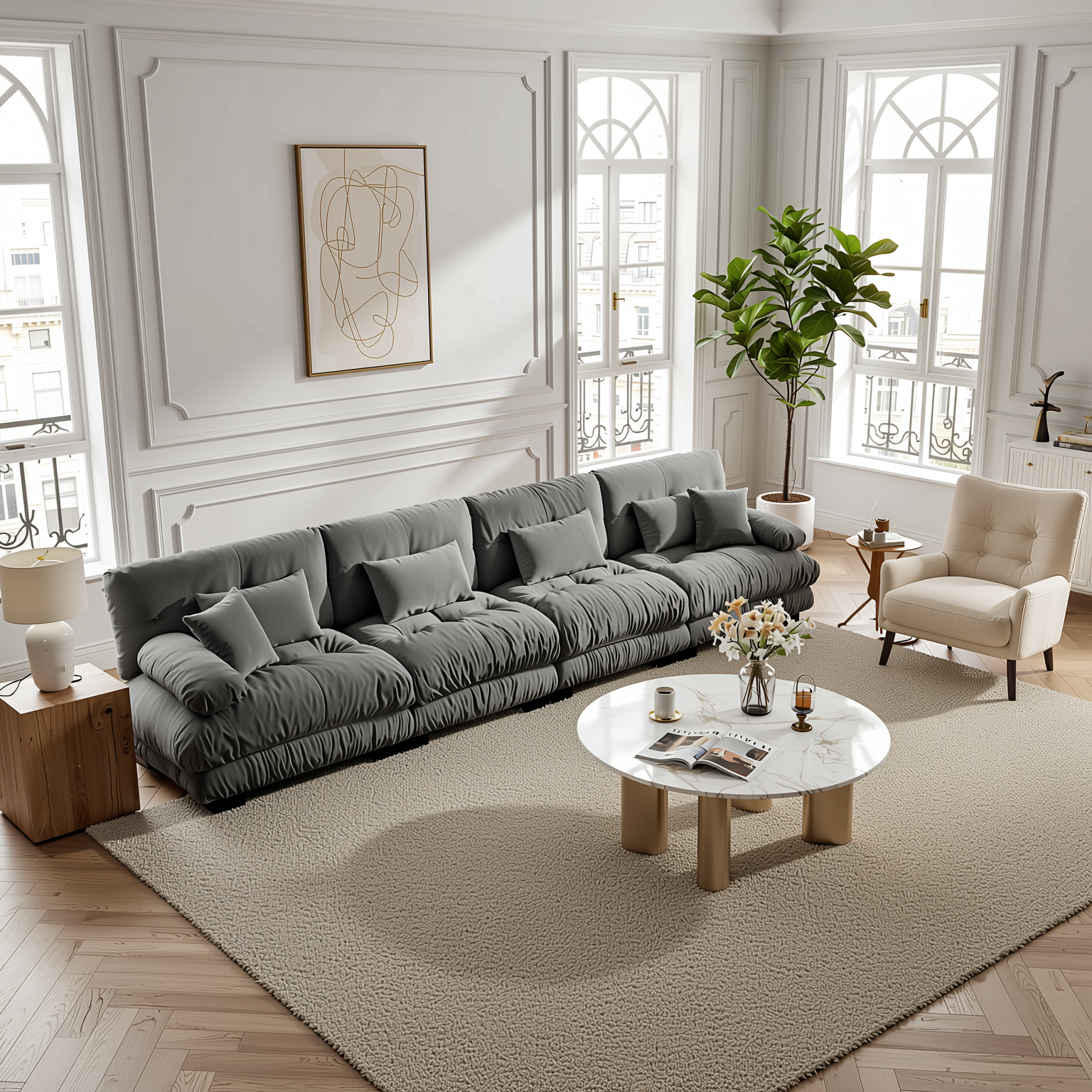Monterey 173" Extra Large Modular Chenille Cloud Sectional Sofa with Bolstered Armrests