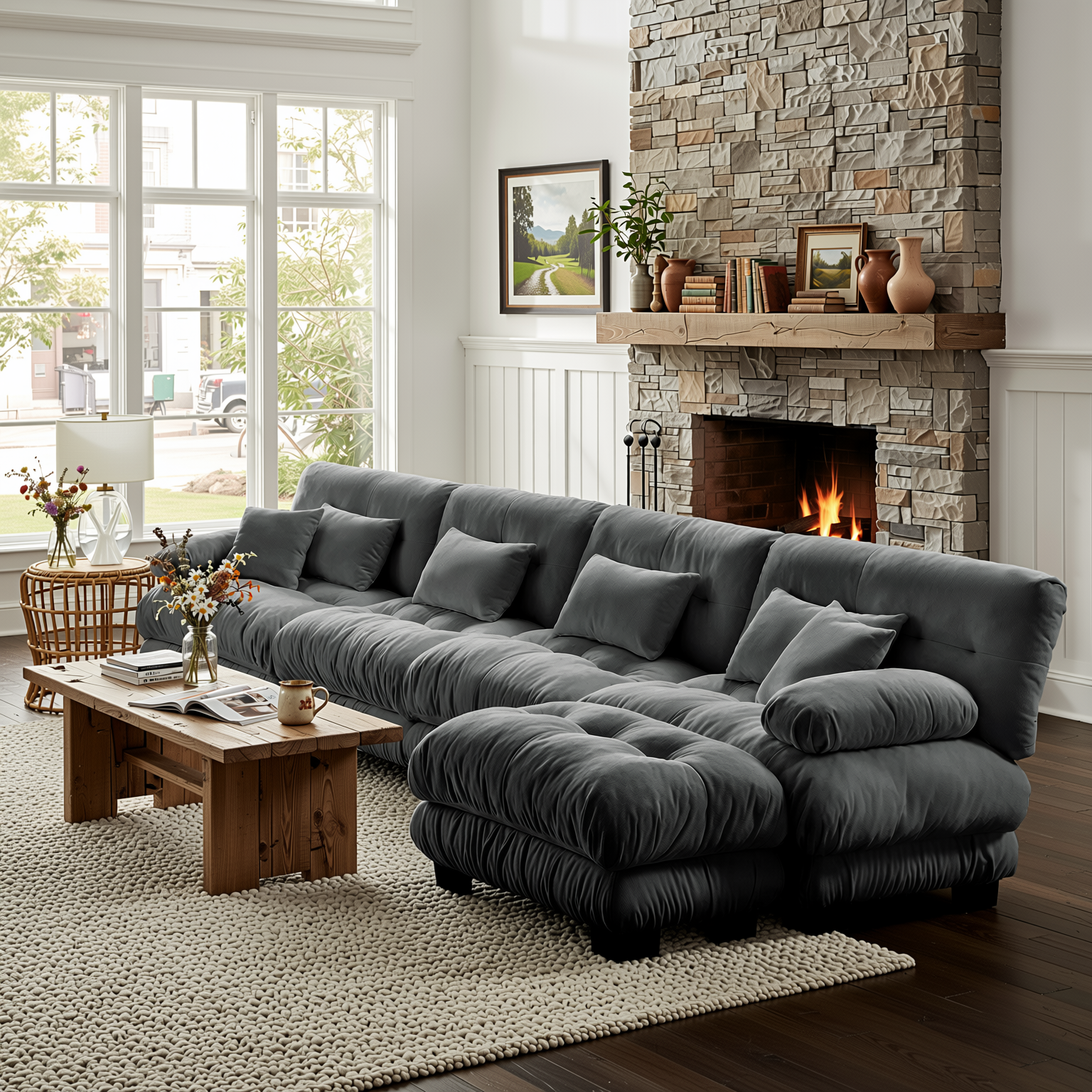 Monterey 173" Oversized Modular Chenille L-Shaped Cloud Sectional Sofa with Ottoman