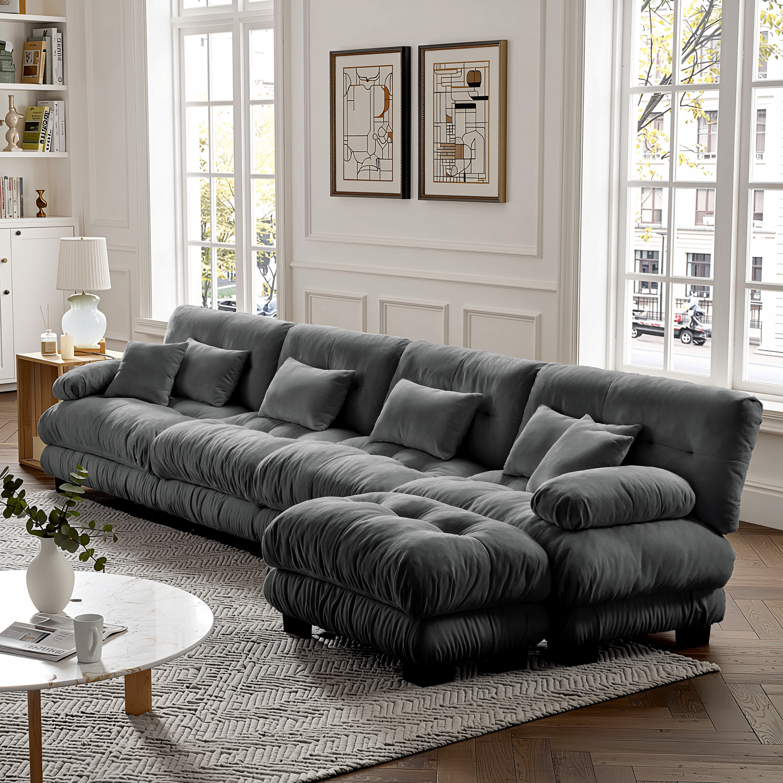 Monterey 173" Oversized Modular Chenille L-Shaped Cloud Sectional Sofa with Ottoman