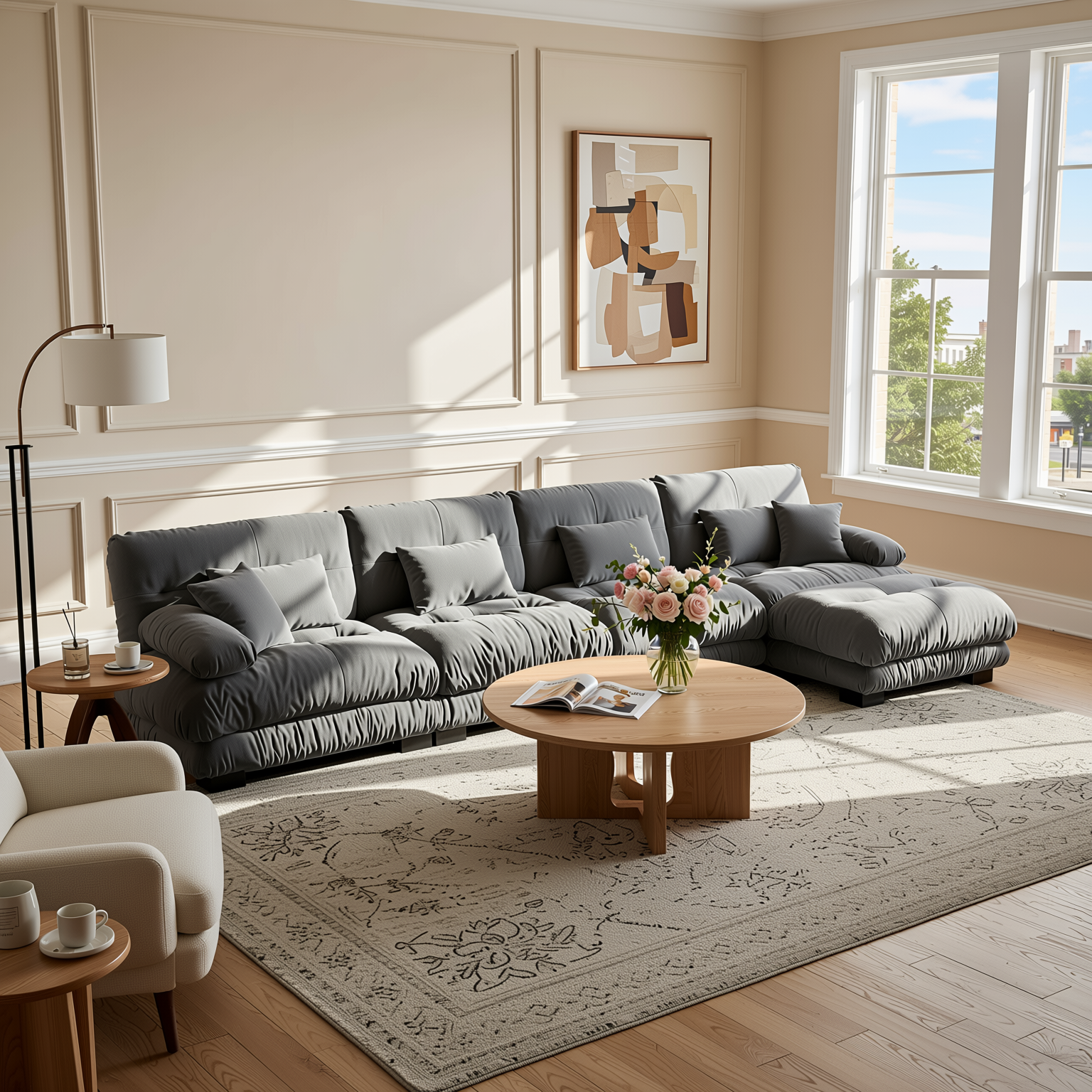 Monterey 173" Oversized Modular Chenille L-Shaped Cloud Sectional Sofa with Ottoman