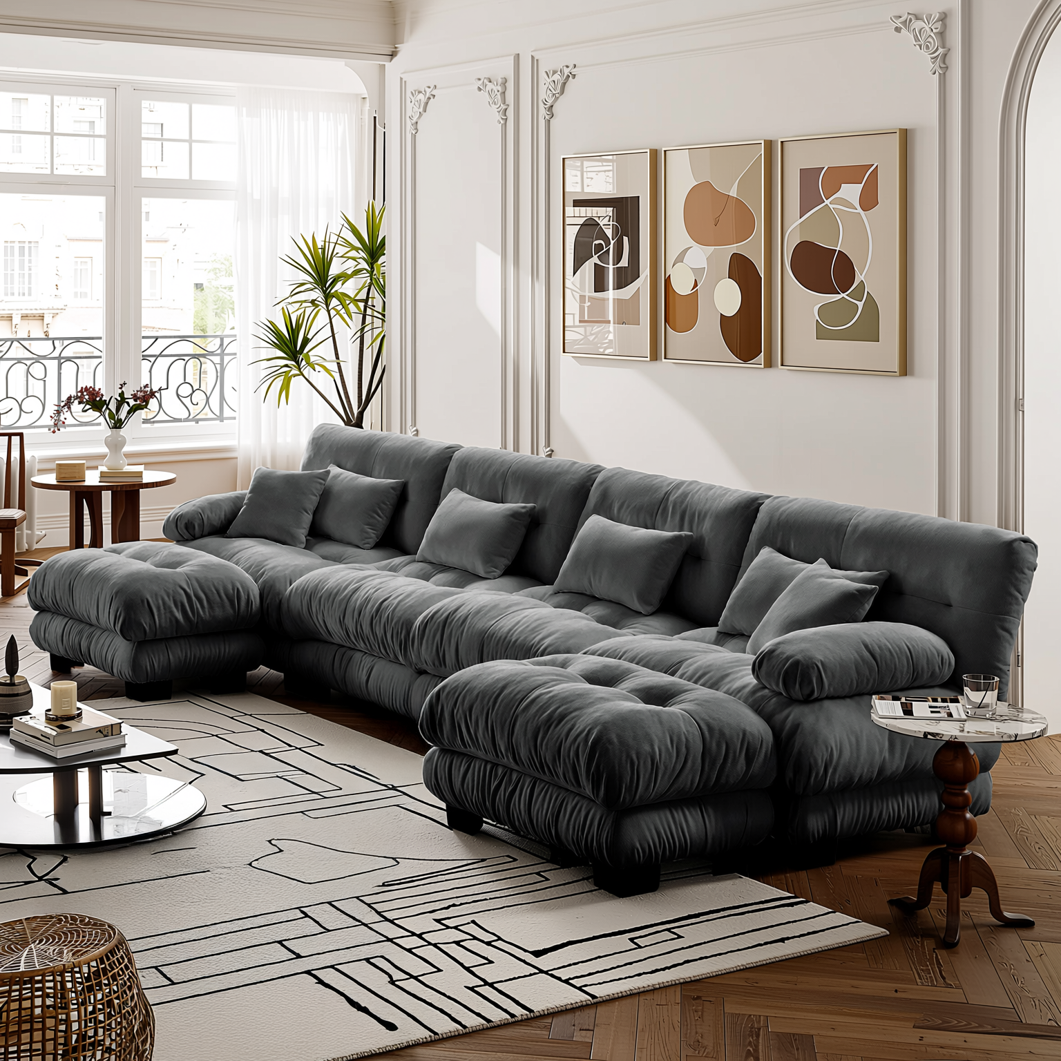 Monterey 173" Oversized Modular Chenille U-Shaped Cloud Sectional Sofa with 2 Ottomans