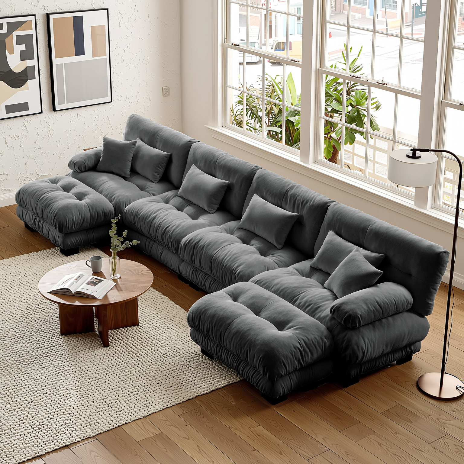 Monterey 173" Oversized Modular Chenille U-Shaped Cloud Sectional Sofa with 2 Ottomans